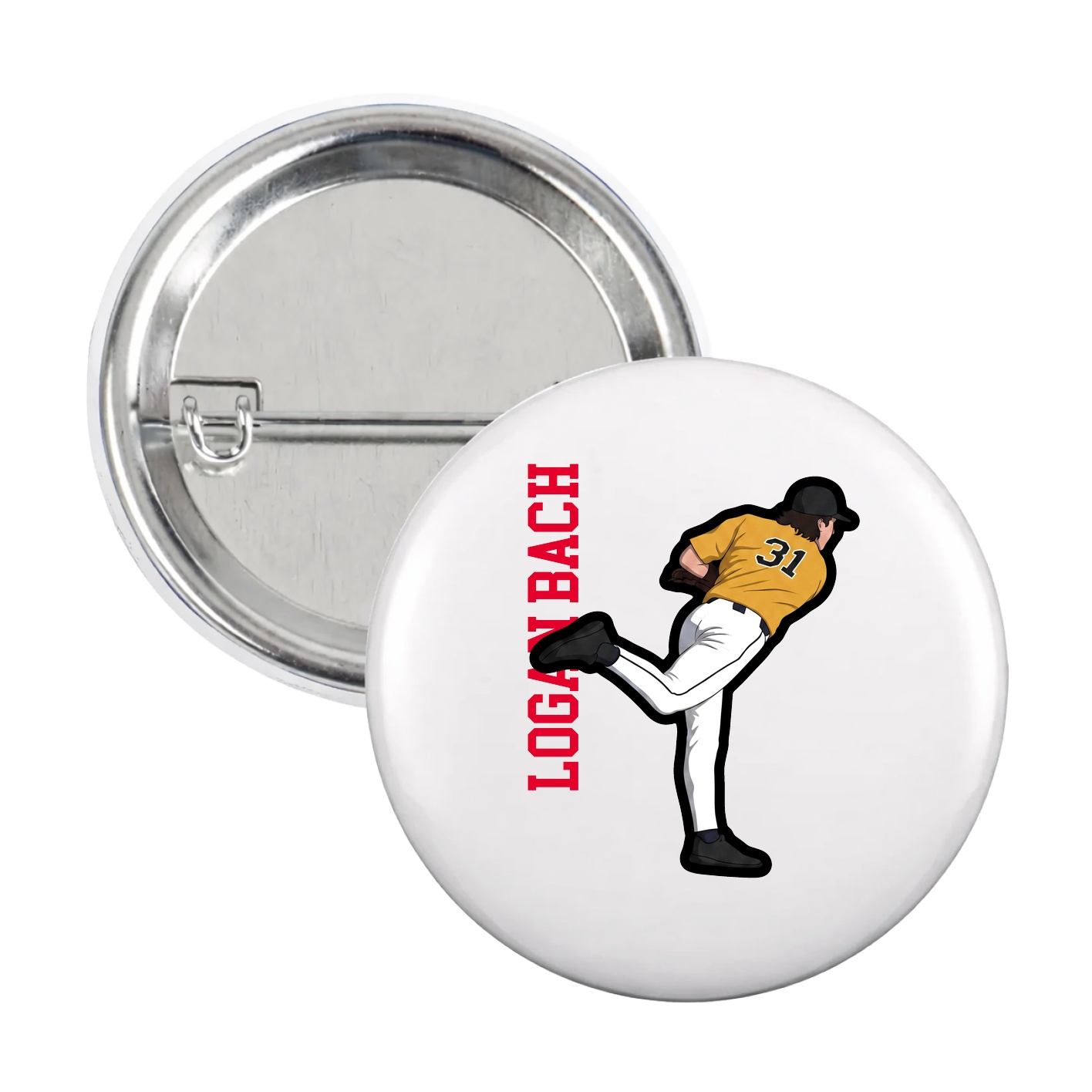 Game Day Button — Name Vertical in White