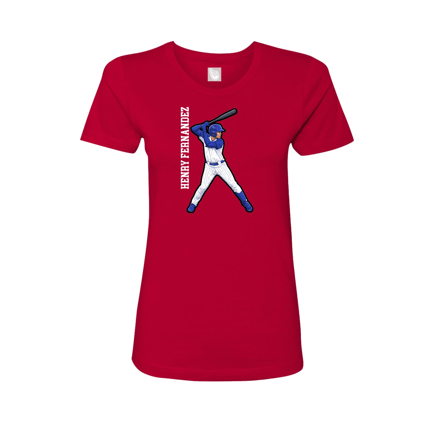 Fitted Women's Tee — Name Vertical in Red