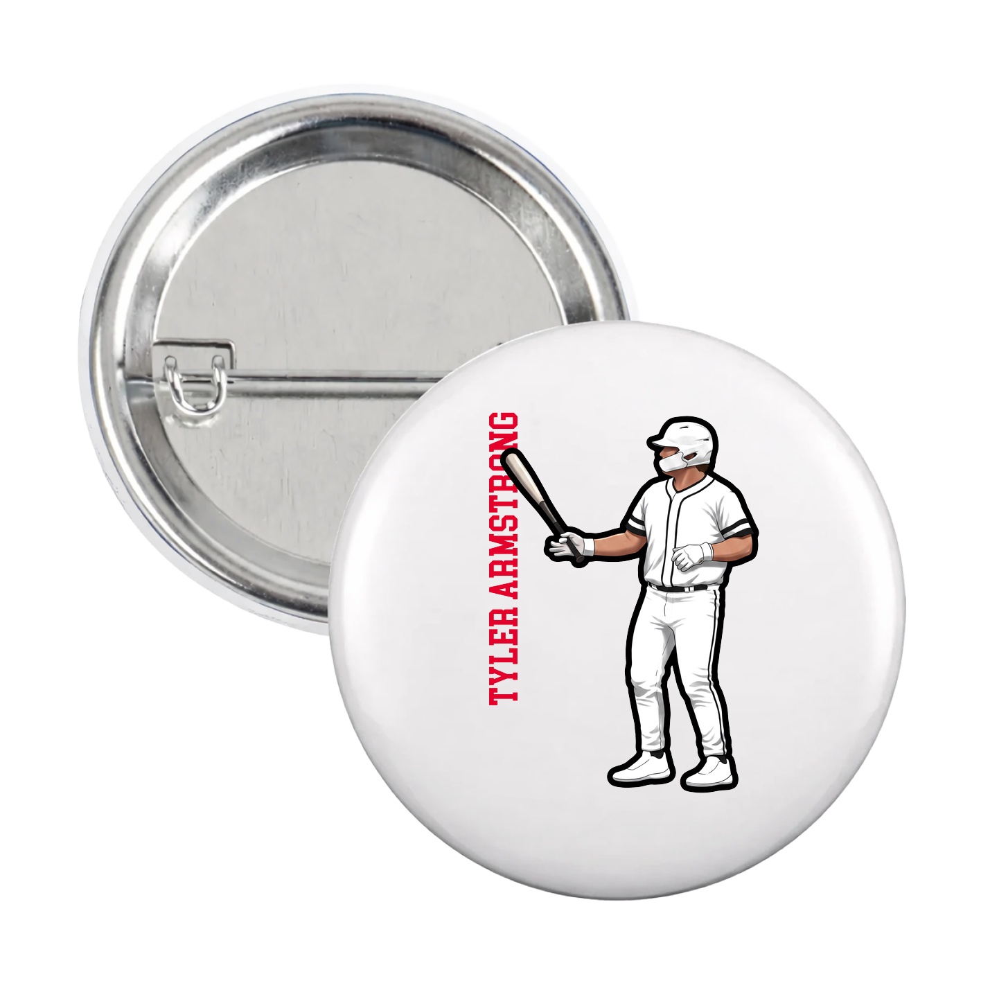 Game Day Button — Name Vertical in White