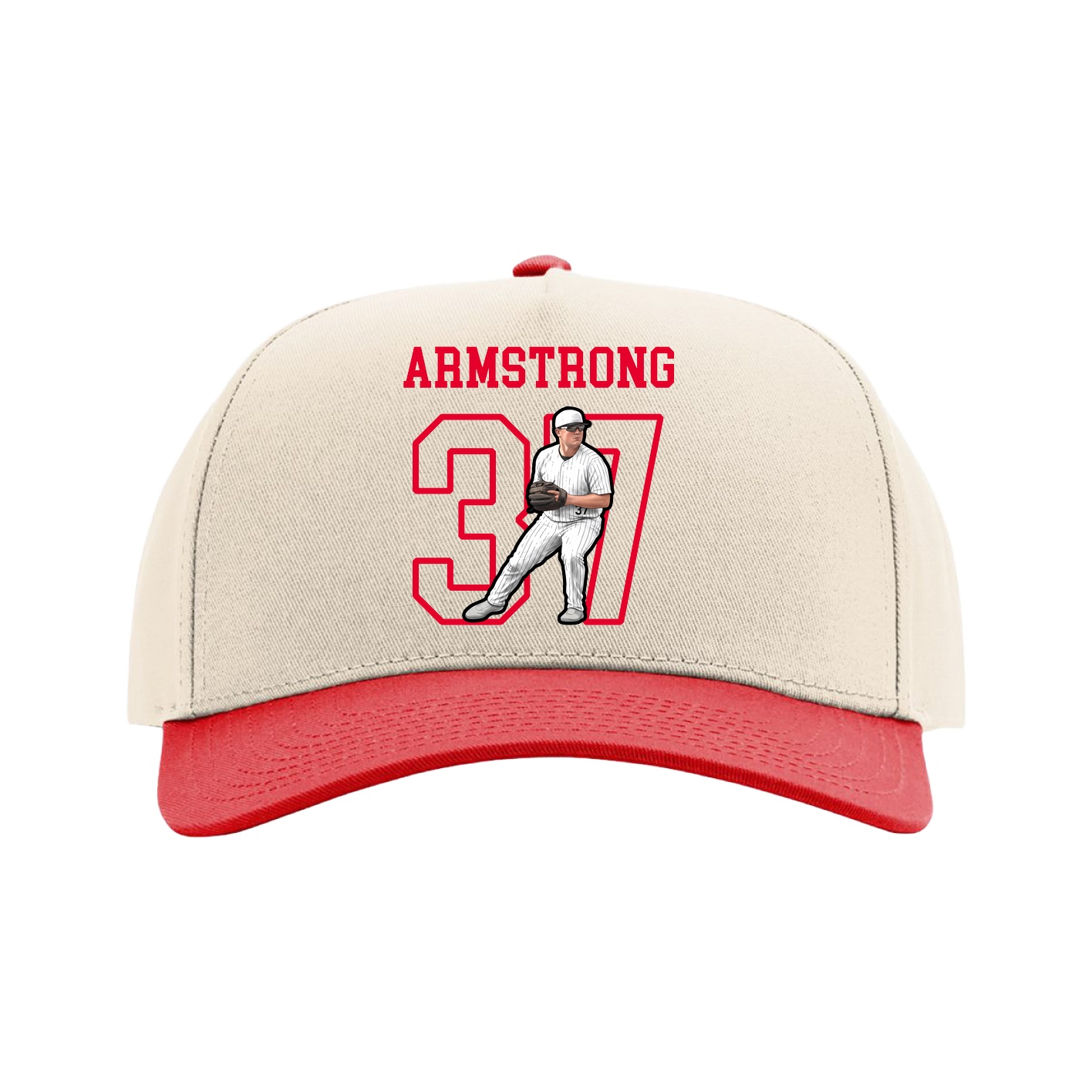 Full Fabric Five-Panel Champ Cap — Shirsey in Cream/Red