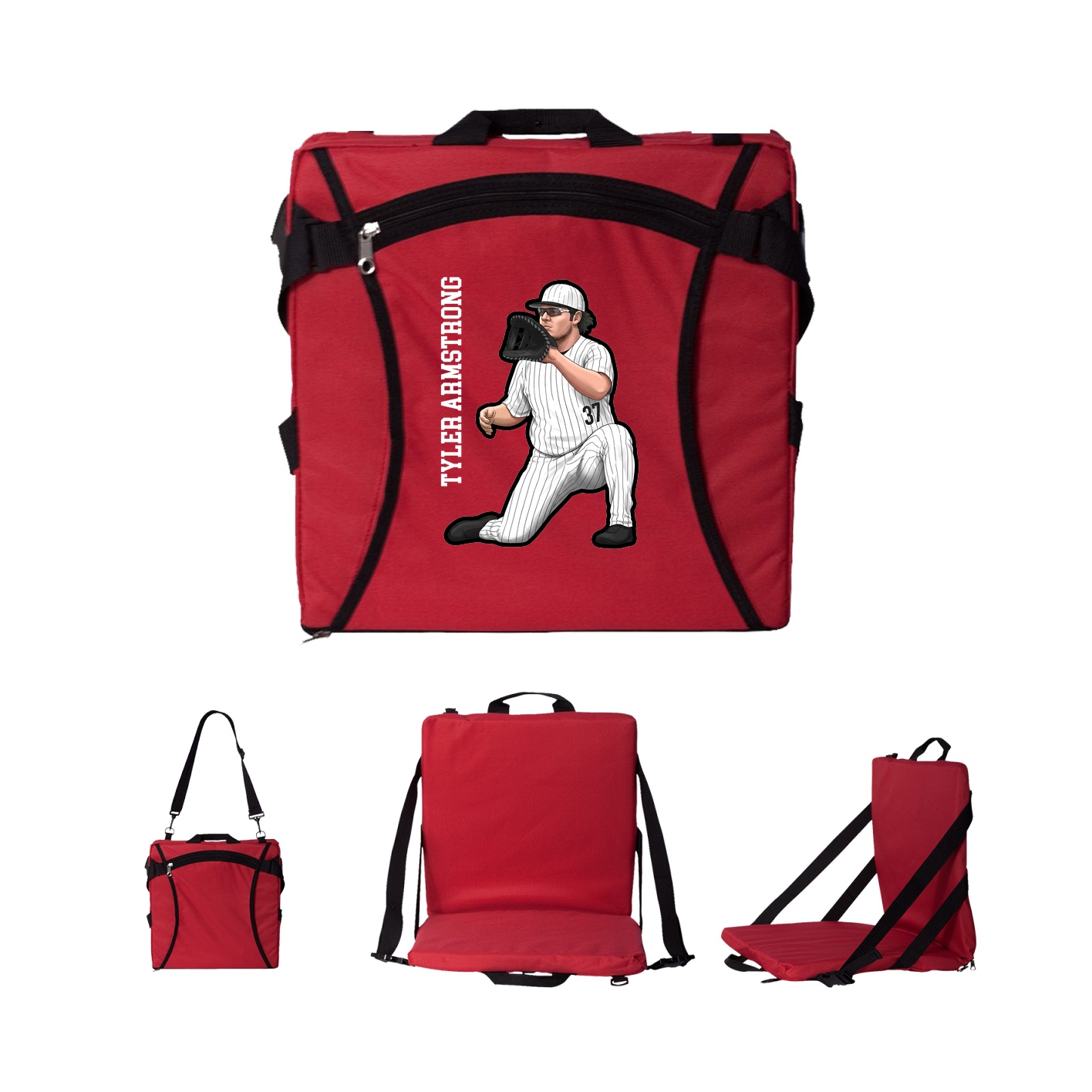 Folding Stadium Seat — Name Vertical in Red