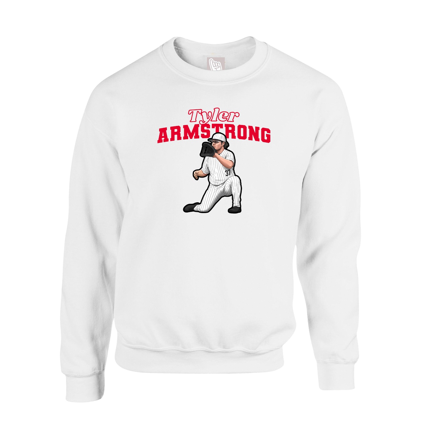 Fleece Crew — Name Arch in White