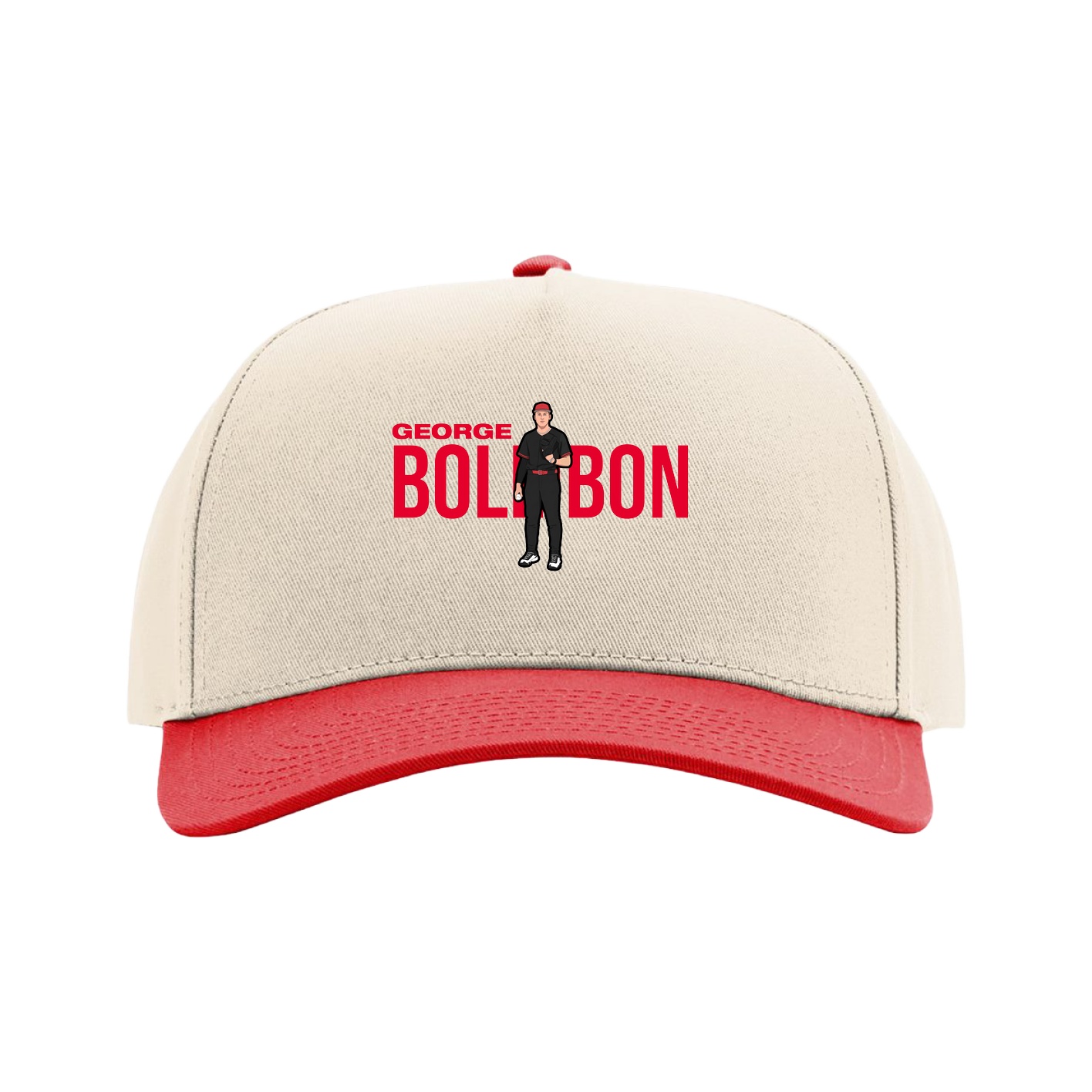 Full Fabric Five-Panel Champ Cap — Player Name in Cream/Red