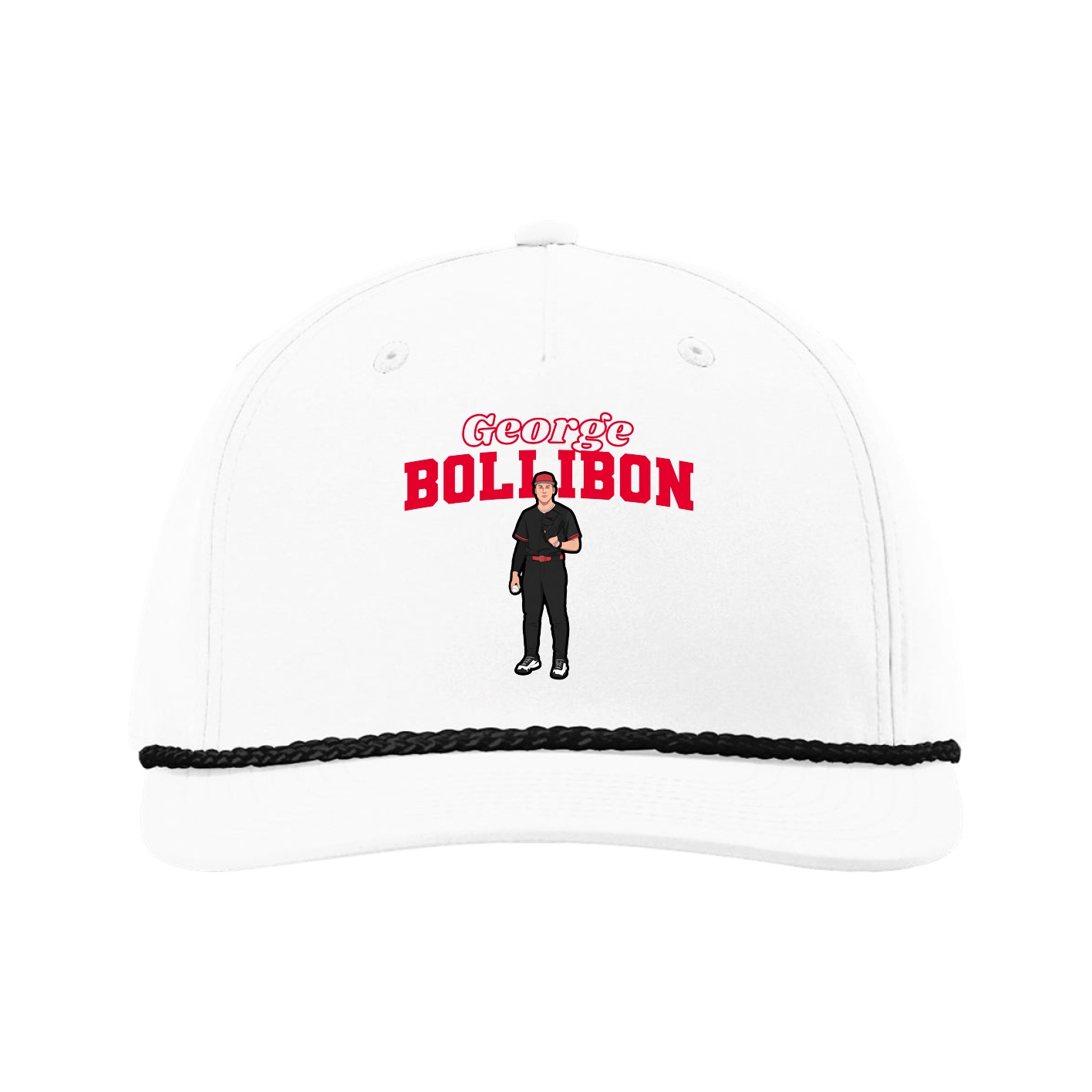 Five-Panel Classic Rope Cap — Name Arch in White