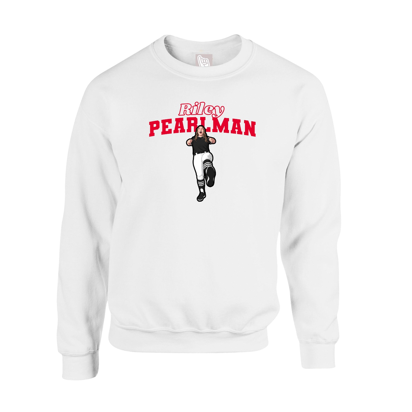 Fleece Crew — Name Arch in White