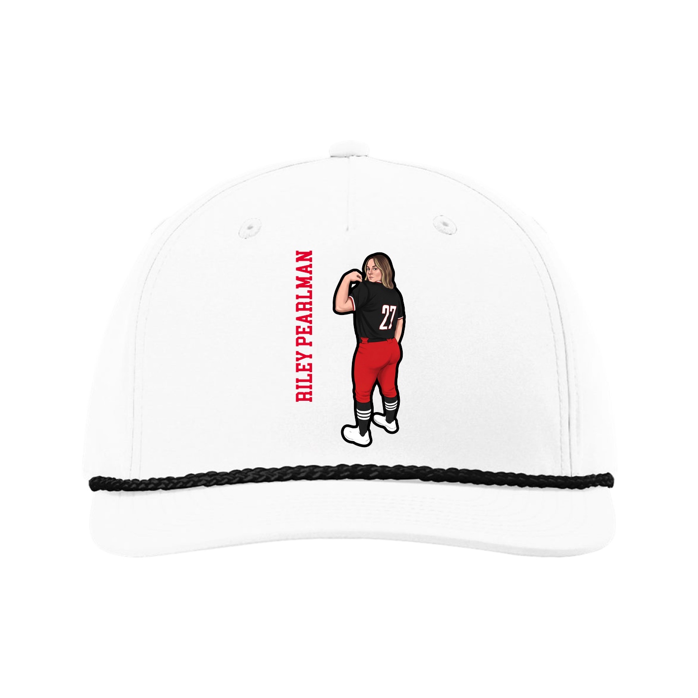 Five-Panel Classic Rope Cap — Name Vertical in White