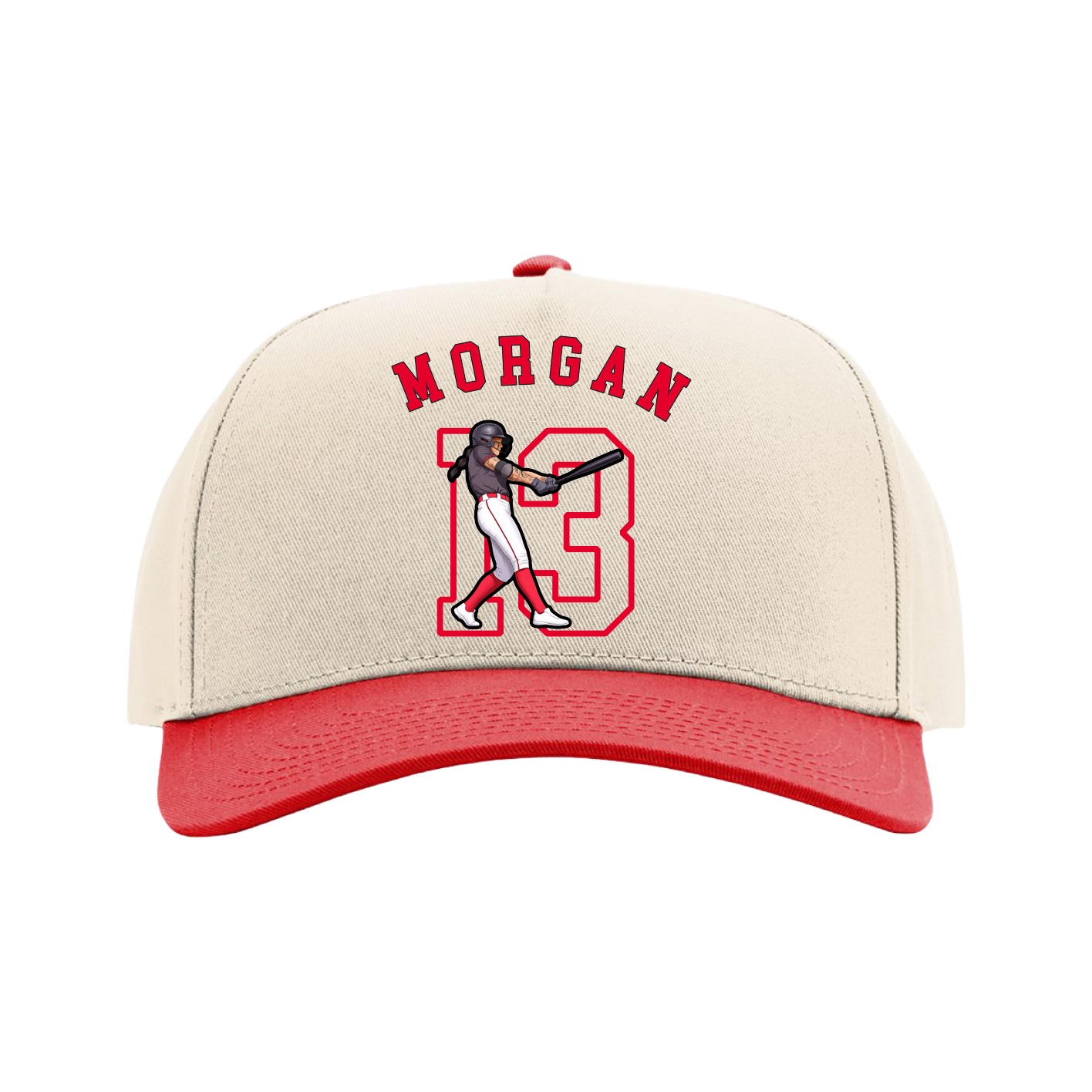 Full Fabric Five-Panel Champ Cap — Shirsey Arch in Cream/Red