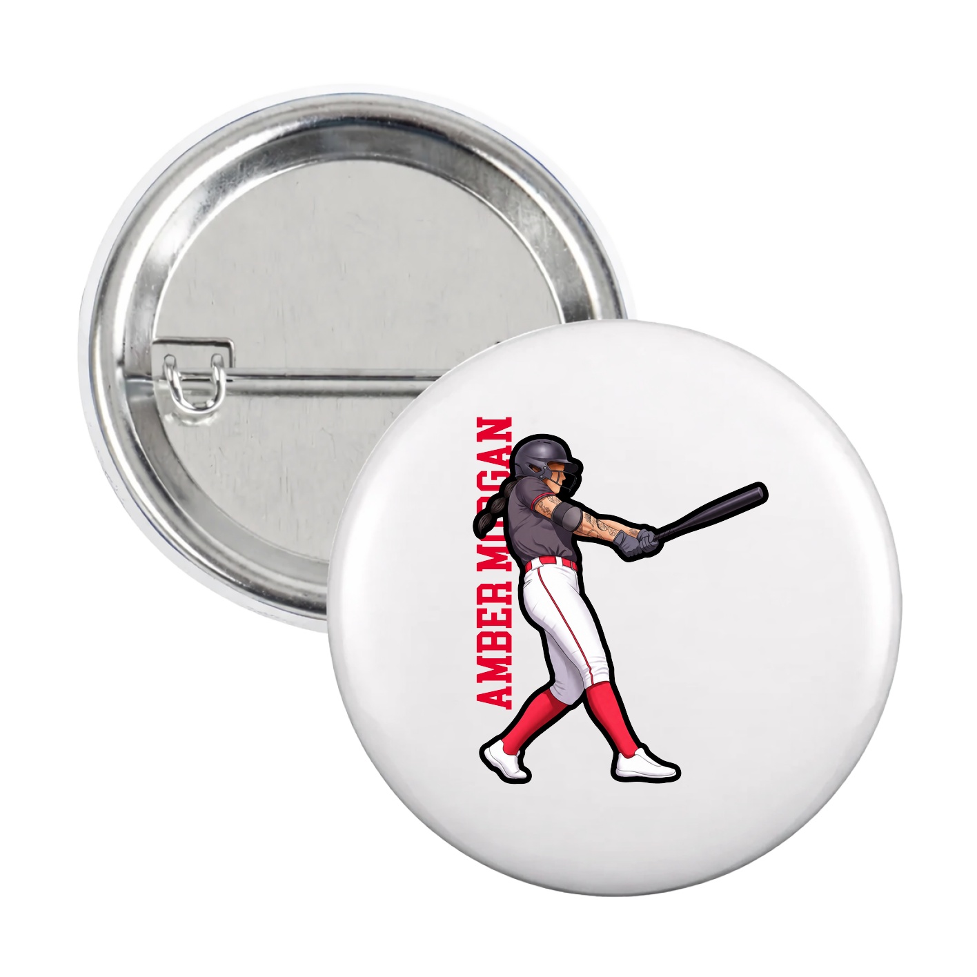 Game Day Button — Name Vertical in White