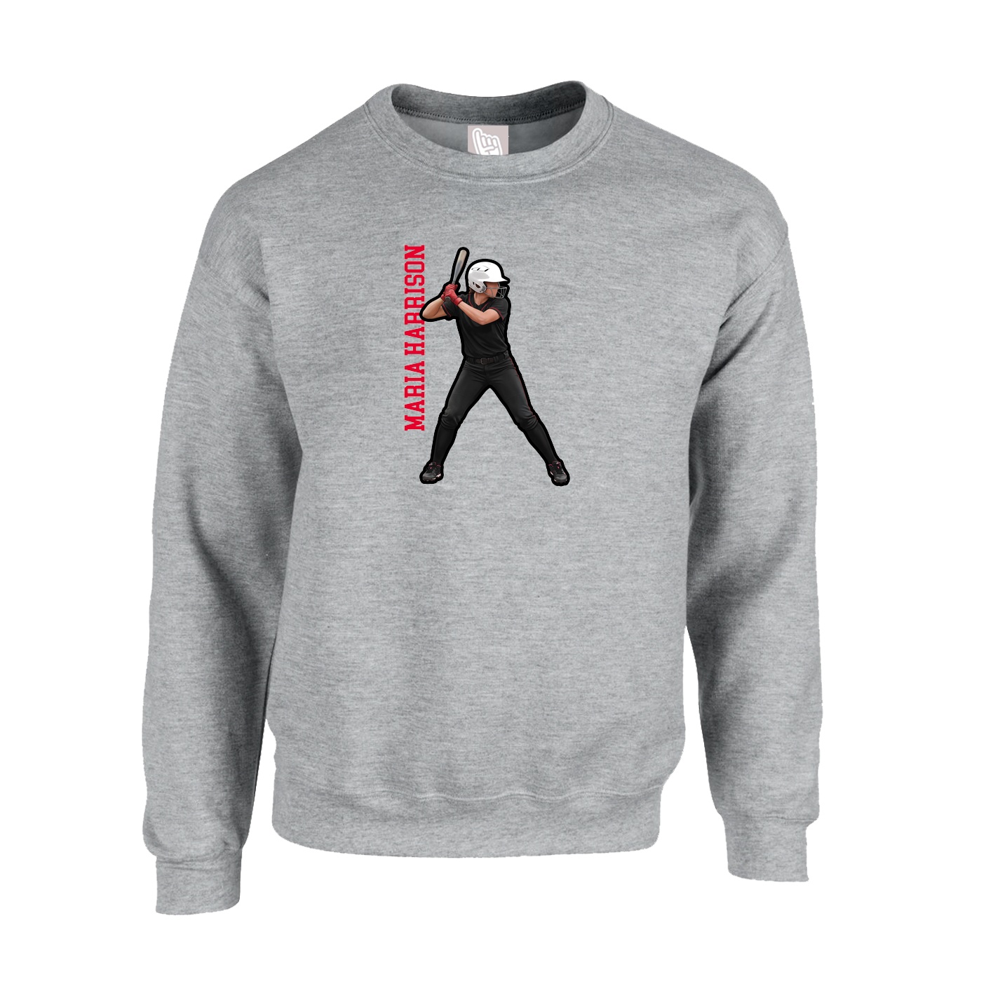 Fleece Crew — Name Vertical in Grey