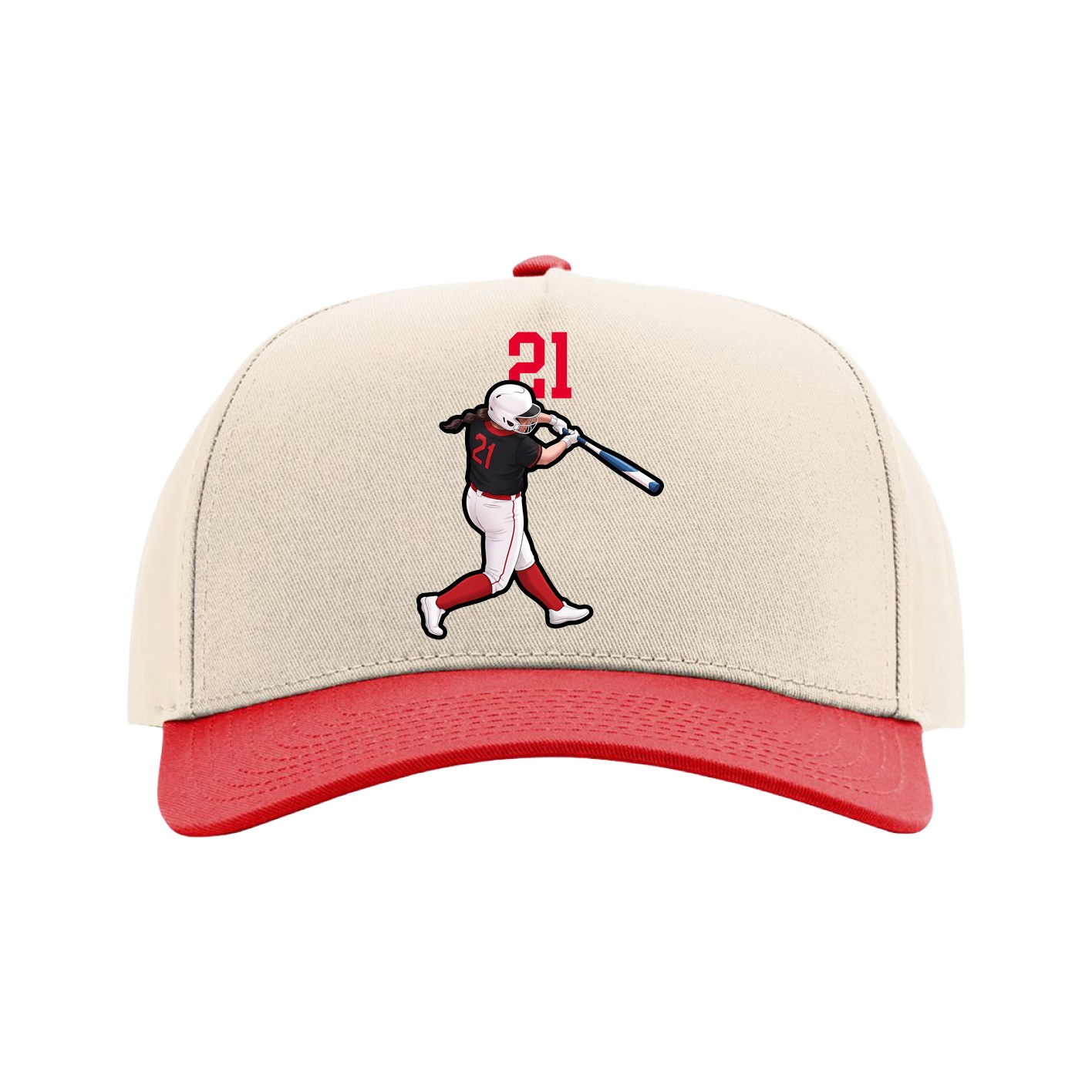 Full Fabric Five-Panel Champ Cap — Number Top in Cream/Red