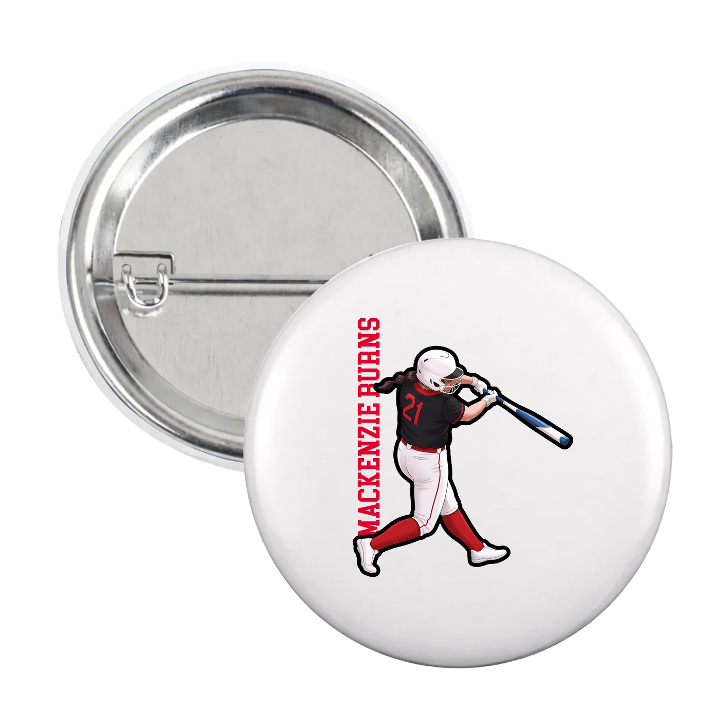 Game Day Button — Name Vertical in White