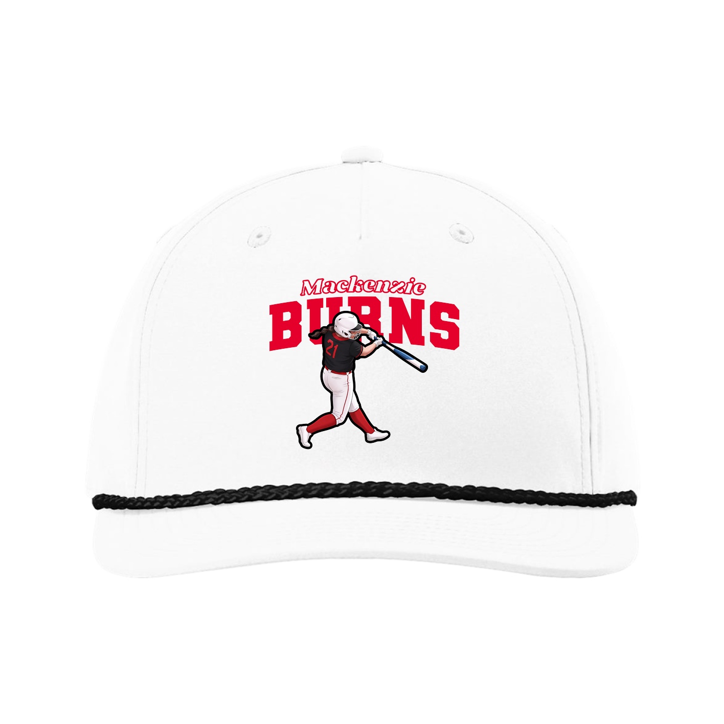 Five-Panel Classic Rope Cap — Name Arch in White
