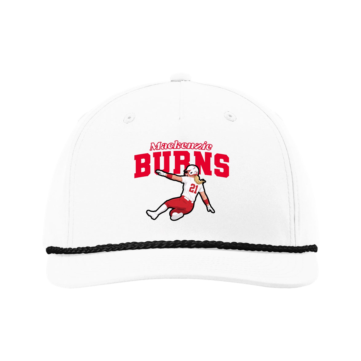 Five-Panel Classic Rope Cap — Name Arch in White
