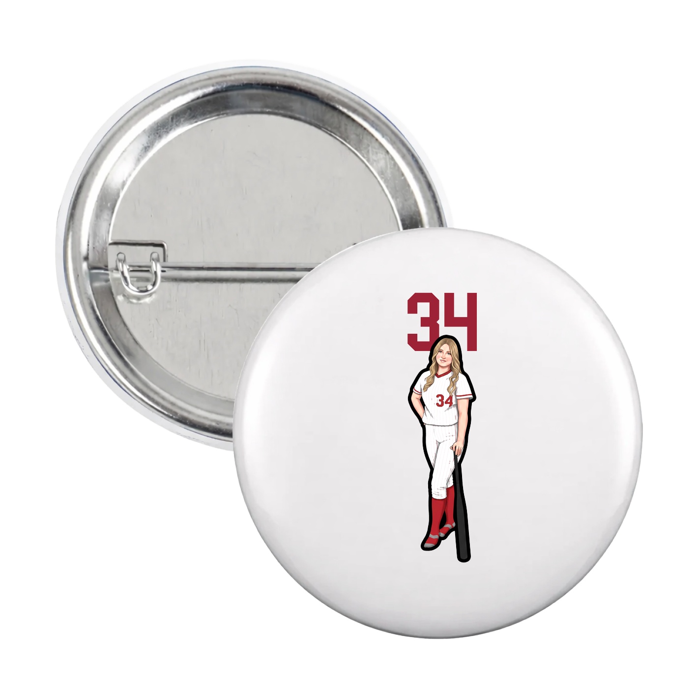 Game Day Button — Number Top in White