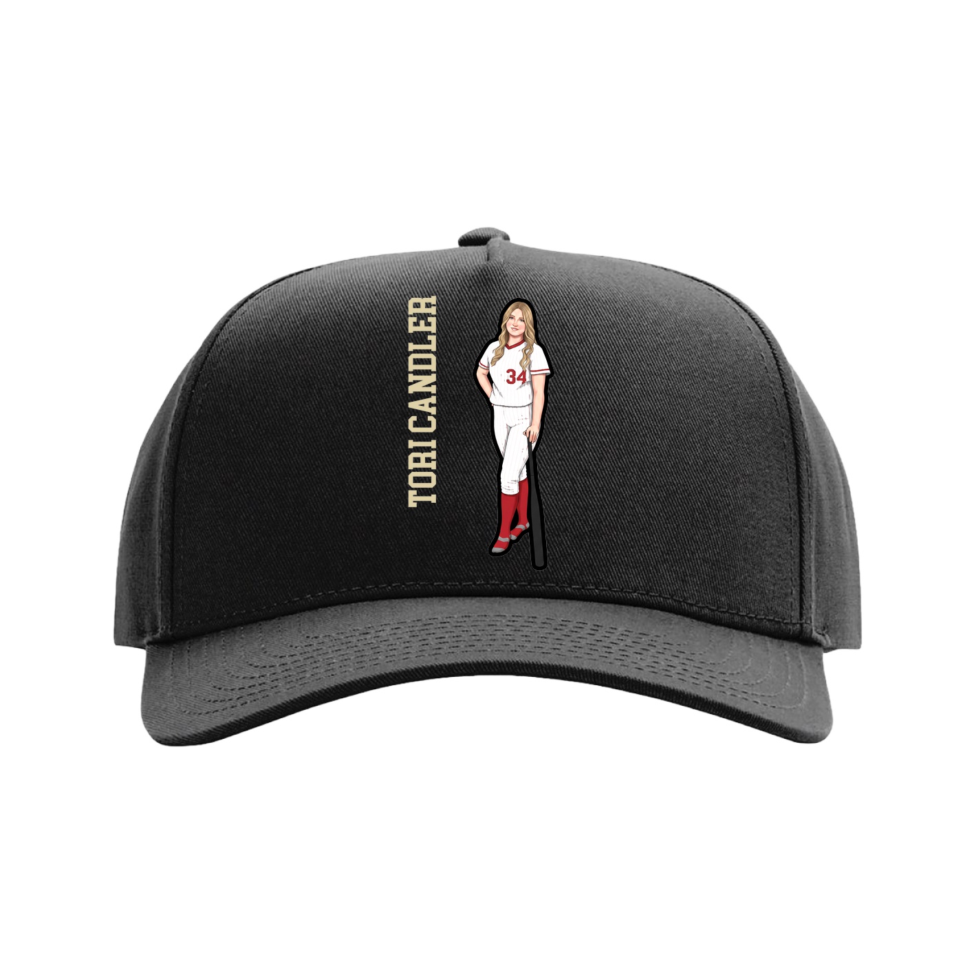 Full Fabric Five-Panel Champ Cap — Name Vertical in Black