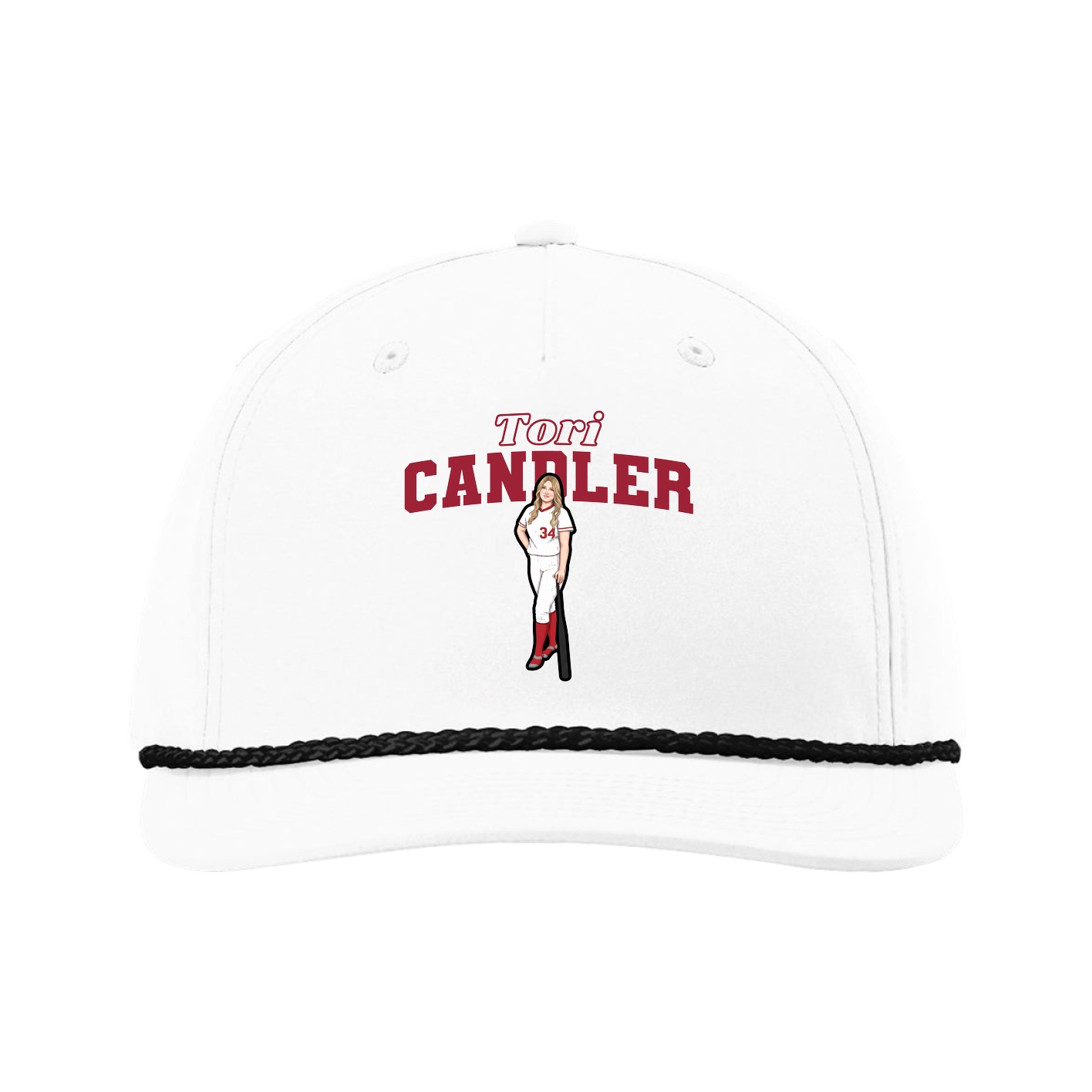 Five-Panel Classic Rope Cap — Name Arch in White