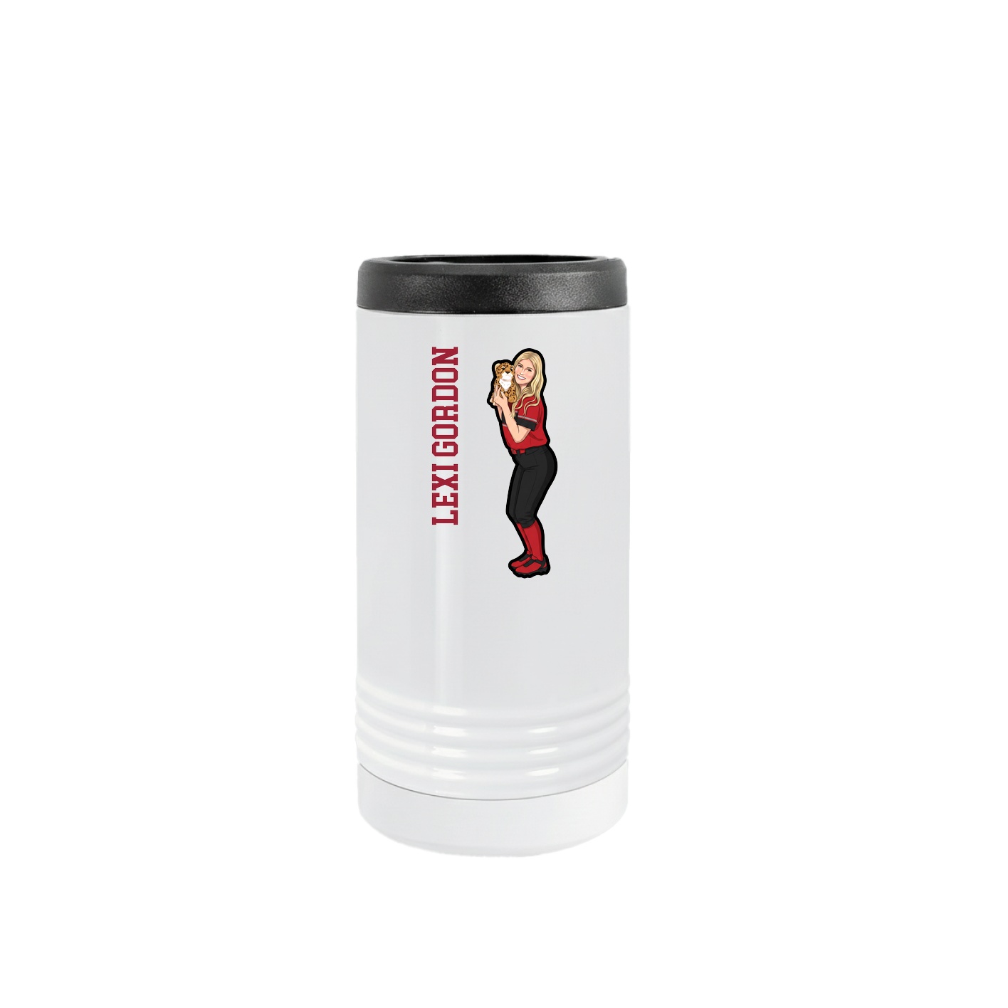 Slim Beverage Holder — Name Vertical in White