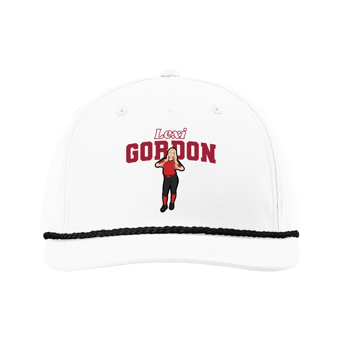 Five-Panel Classic Rope Cap — Name Arch in White