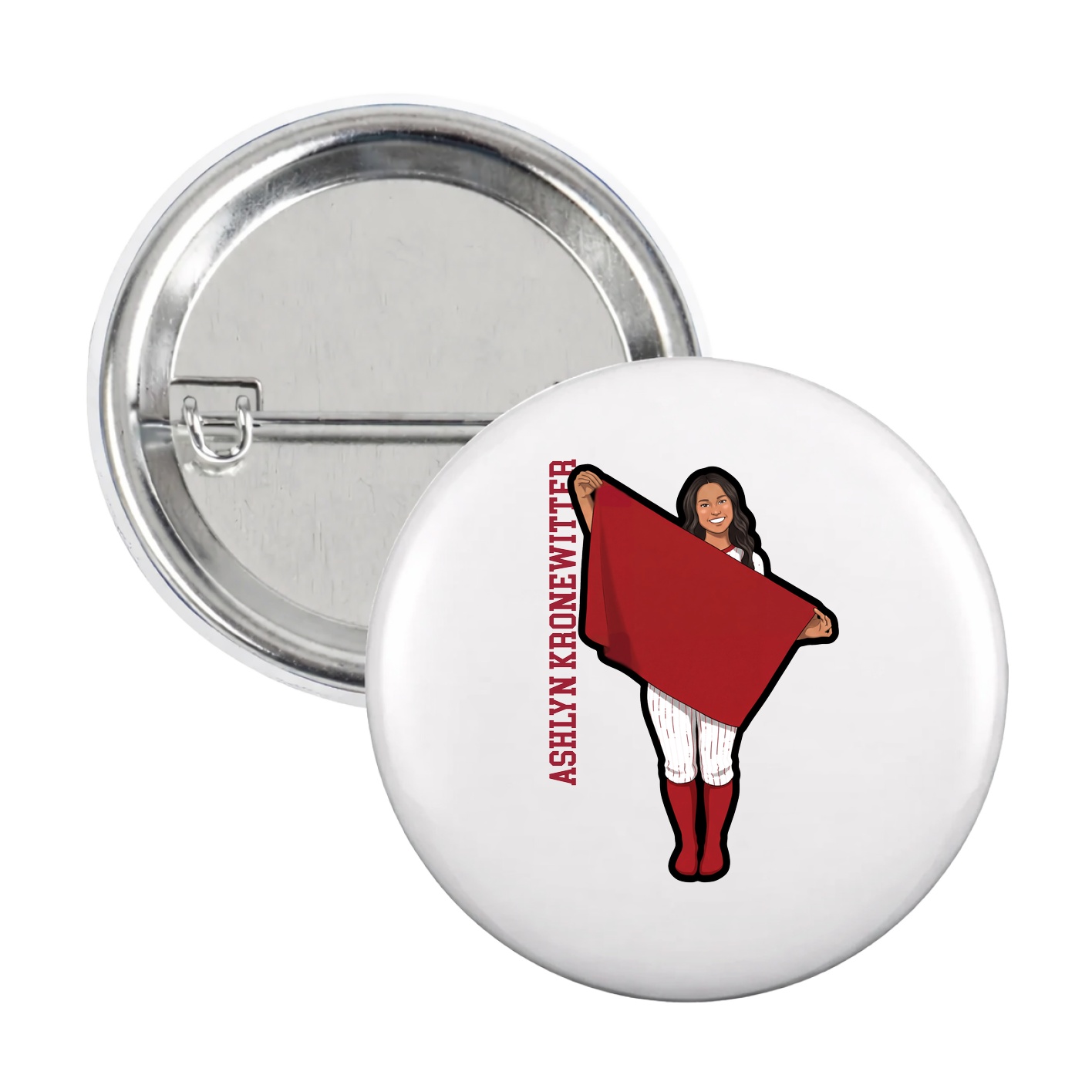 Game Day Button — Name Vertical in White