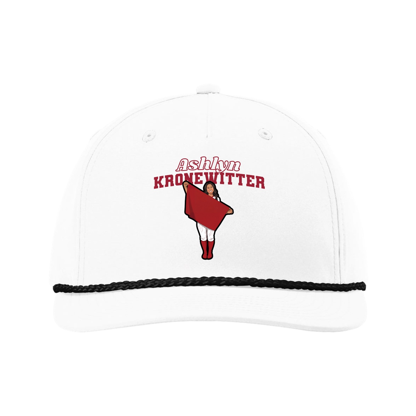 Five-Panel Classic Rope Cap — Name Arch in White