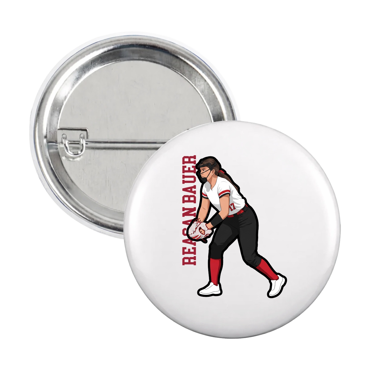 Game Day Button — Name Vertical in White