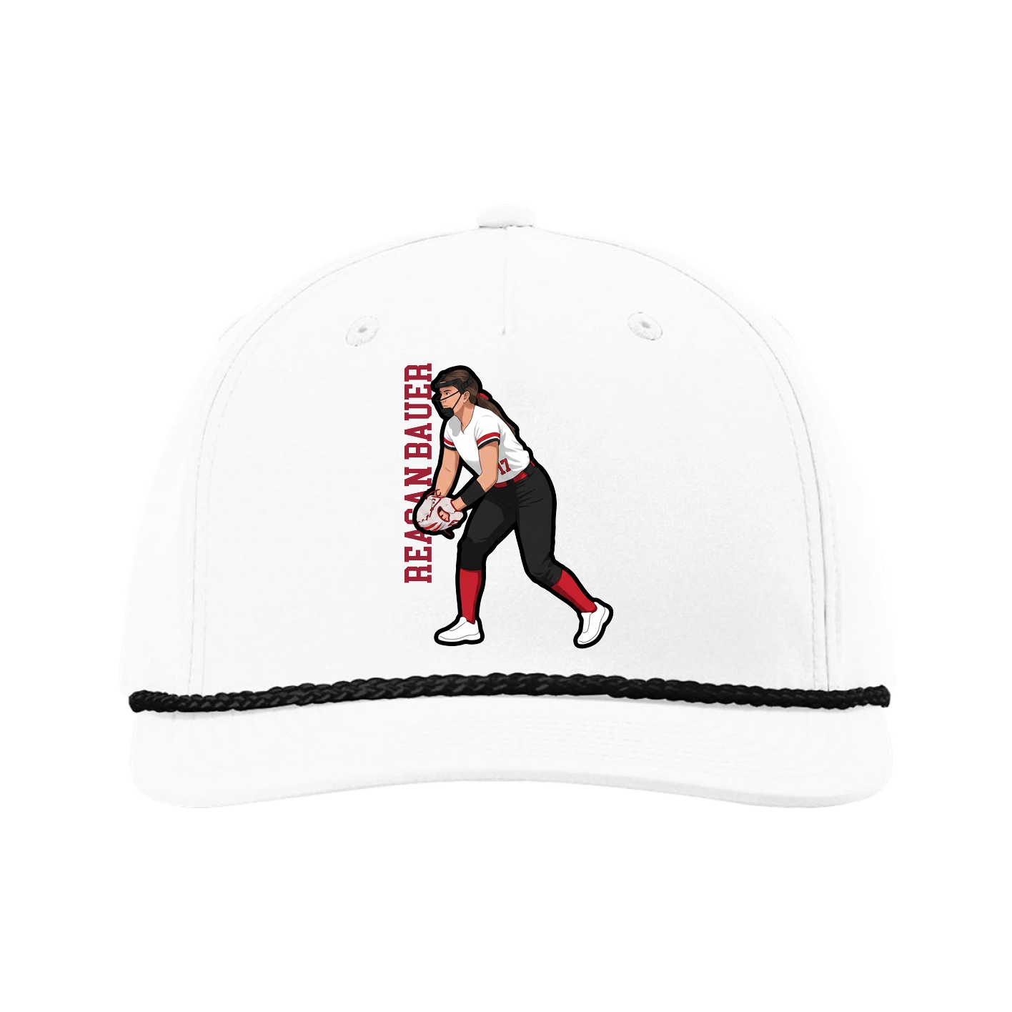 Five-Panel Classic Rope Cap — Name Vertical in White