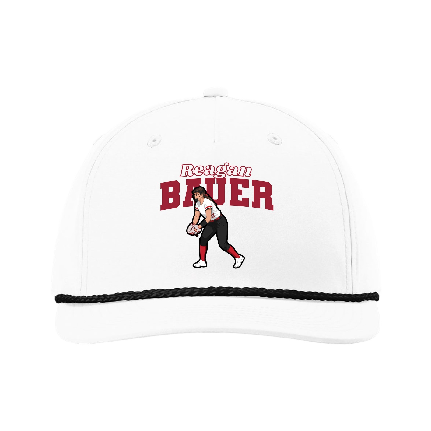 Five-Panel Classic Rope Cap — Name Arch in White