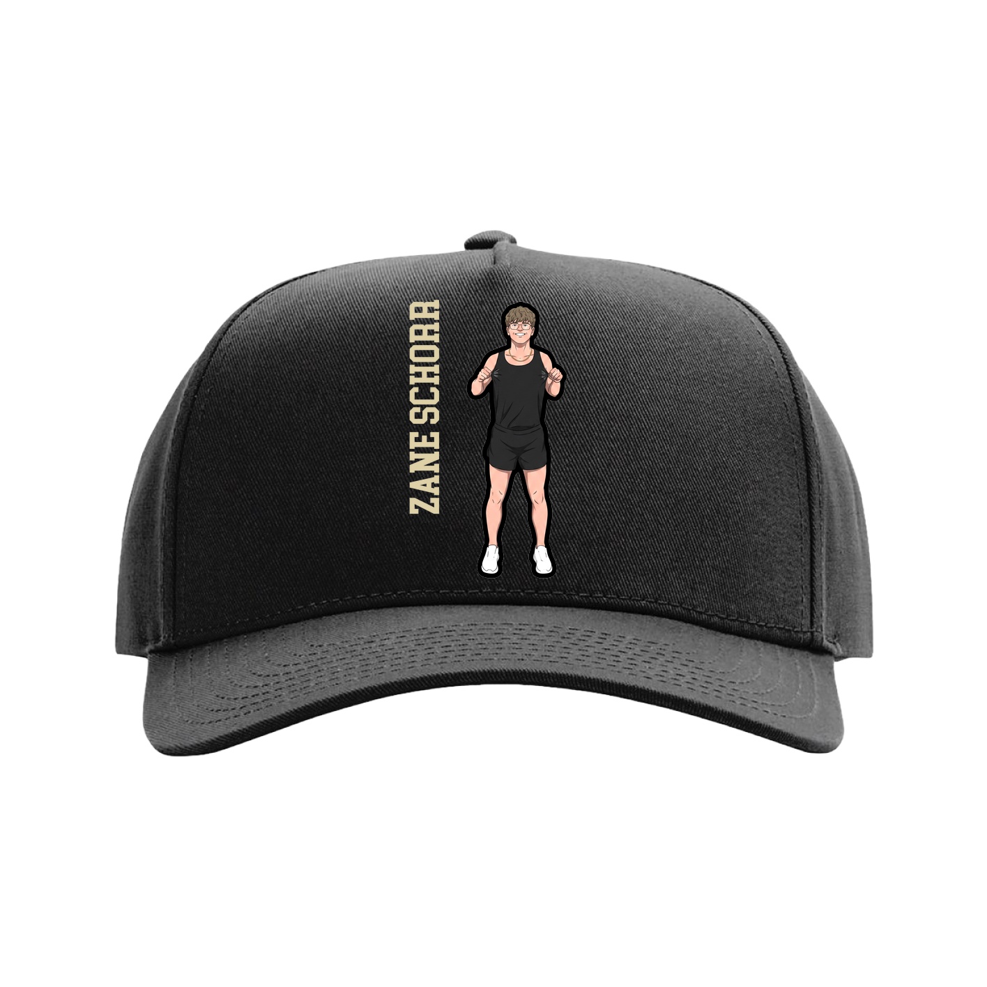 Full Fabric Five-Panel Champ Cap — Name Vertical in Black