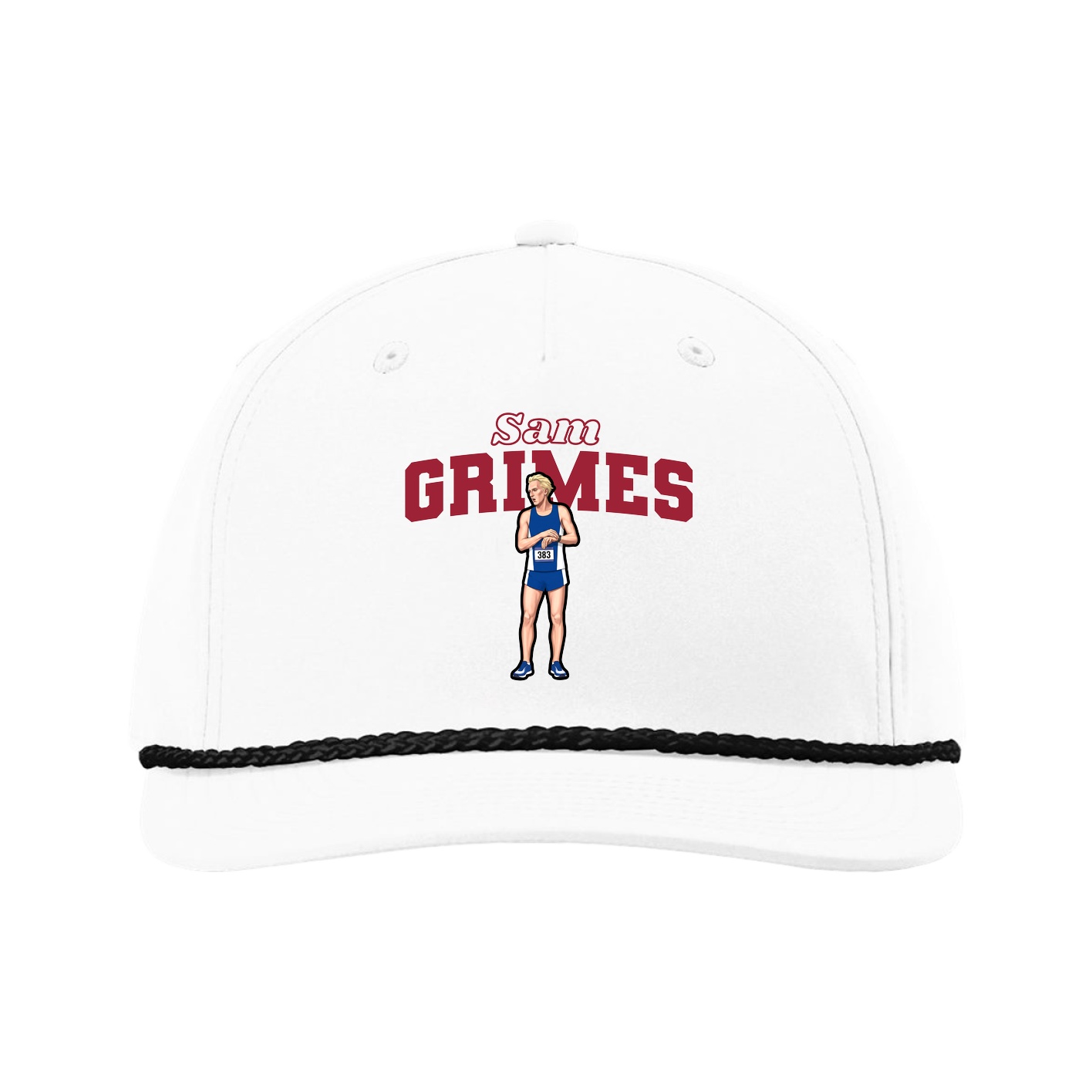 Five-Panel Classic Rope Cap — Name Arch in White