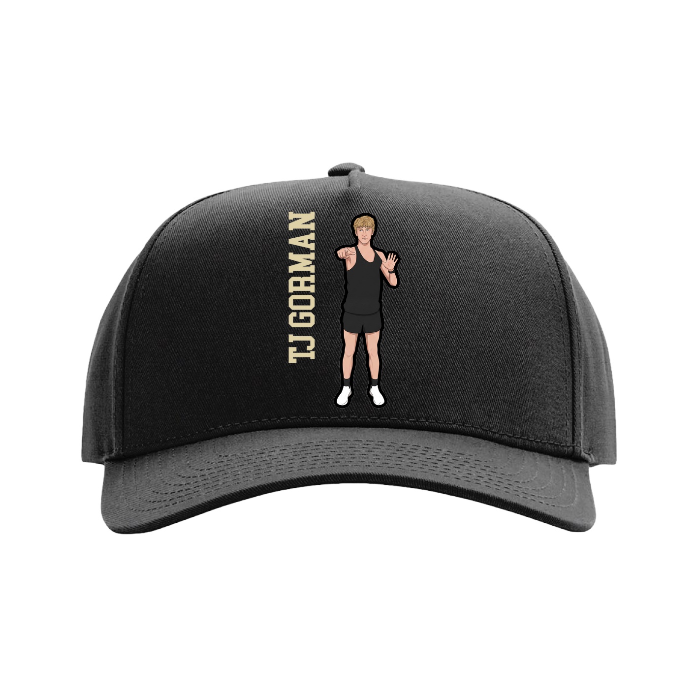 Full Fabric Five-Panel Champ Cap — Name Vertical in Black