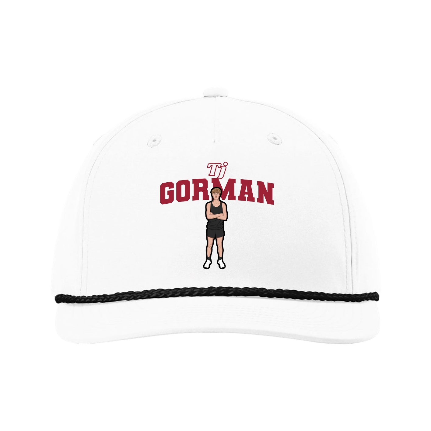 Five-Panel Classic Rope Cap — Name Arch in White
