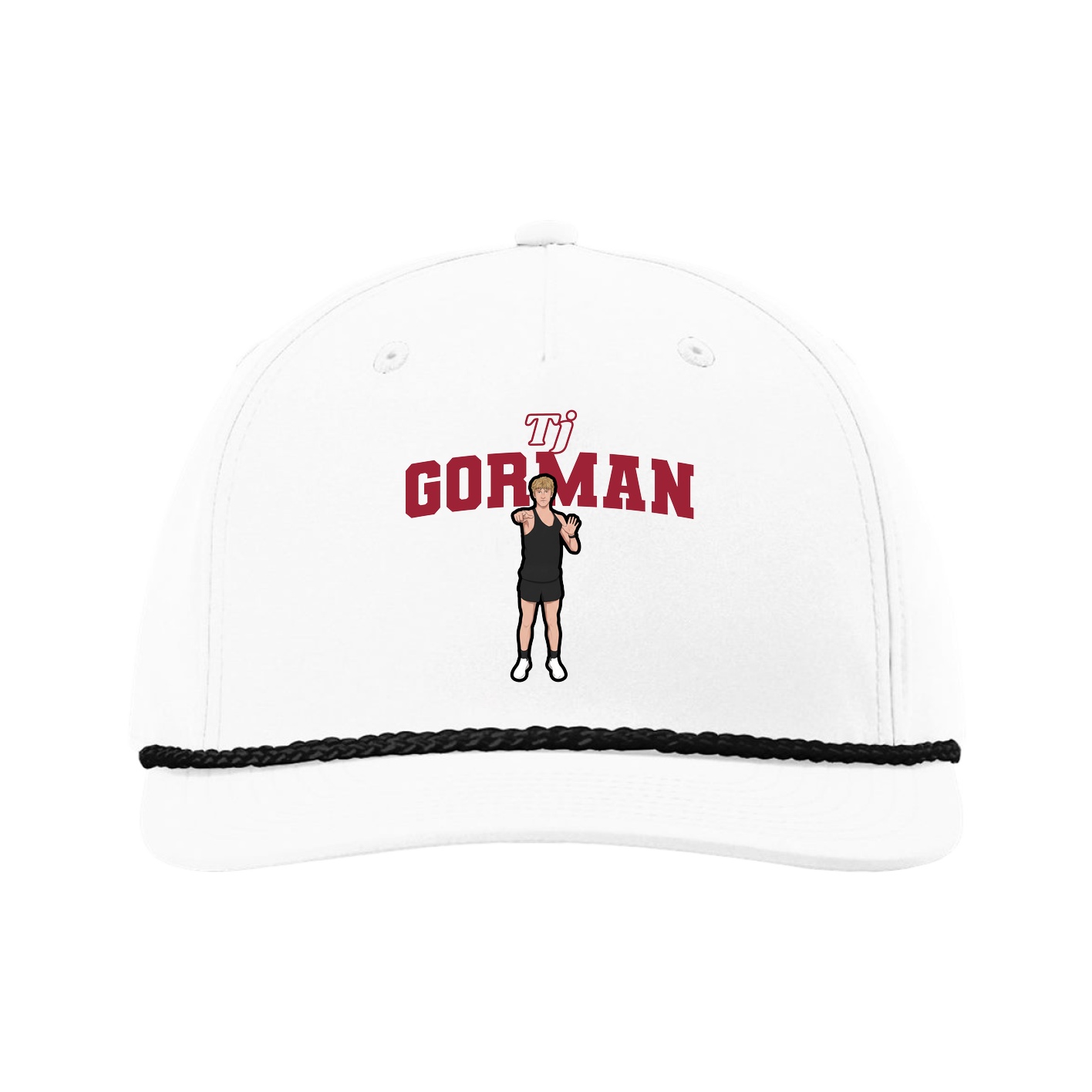 Five-Panel Classic Rope Cap — Name Arch in White