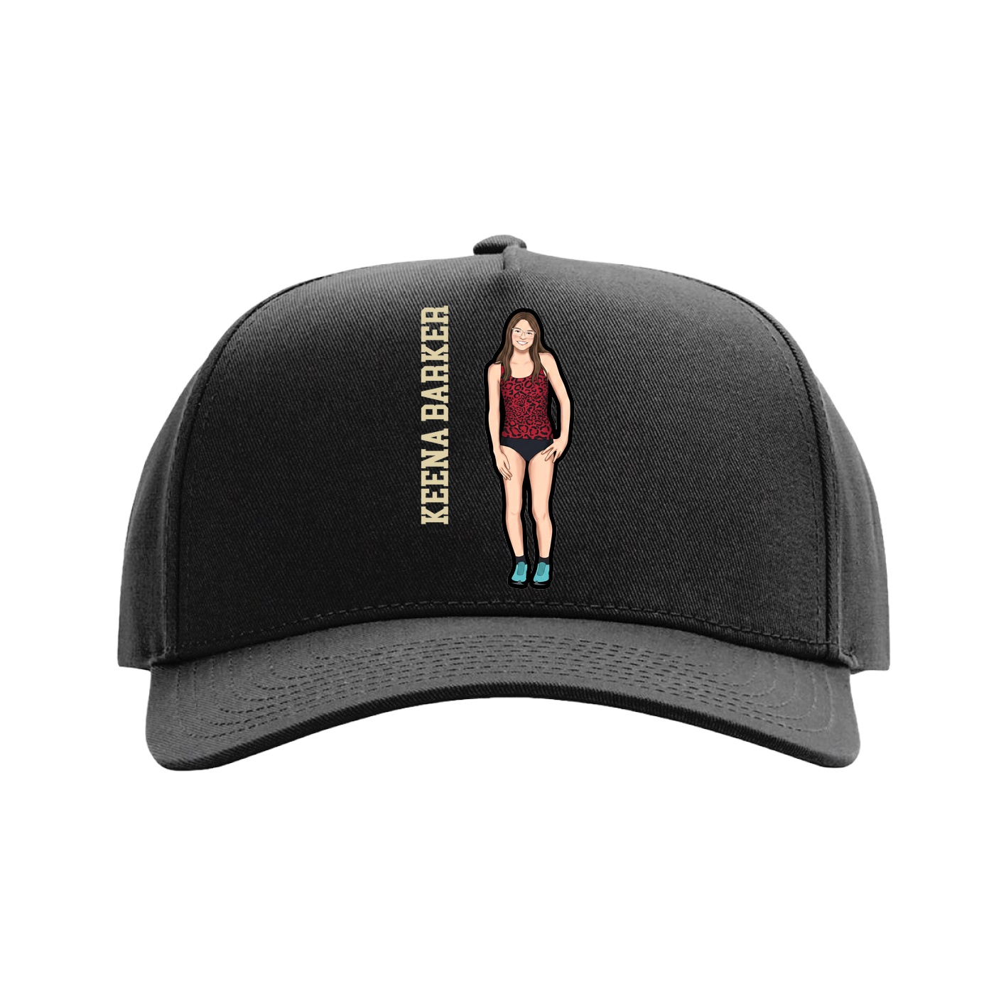 Full Fabric Five-Panel Champ Cap — Name Vertical in Black