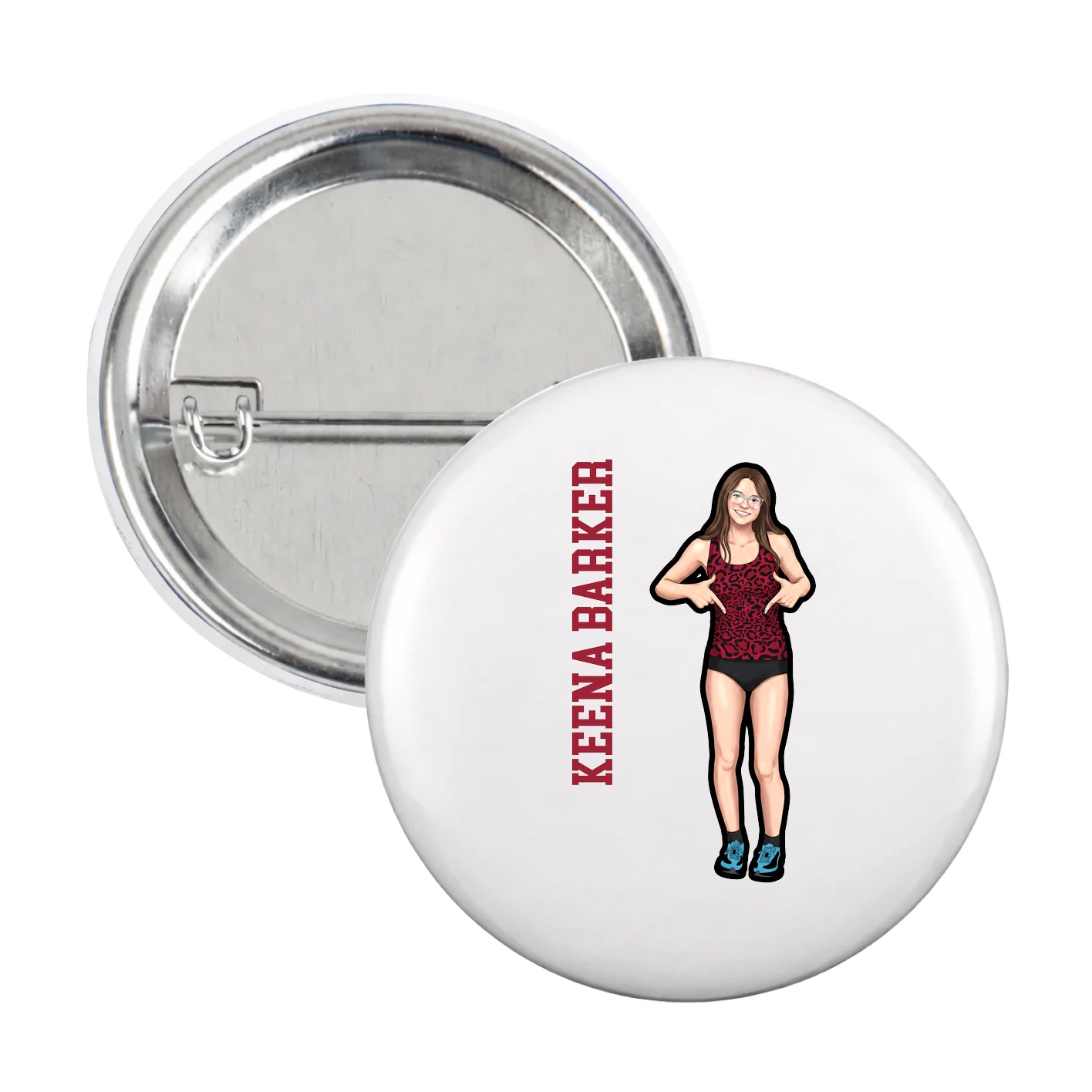 Game Day Button — Name Vertical in White