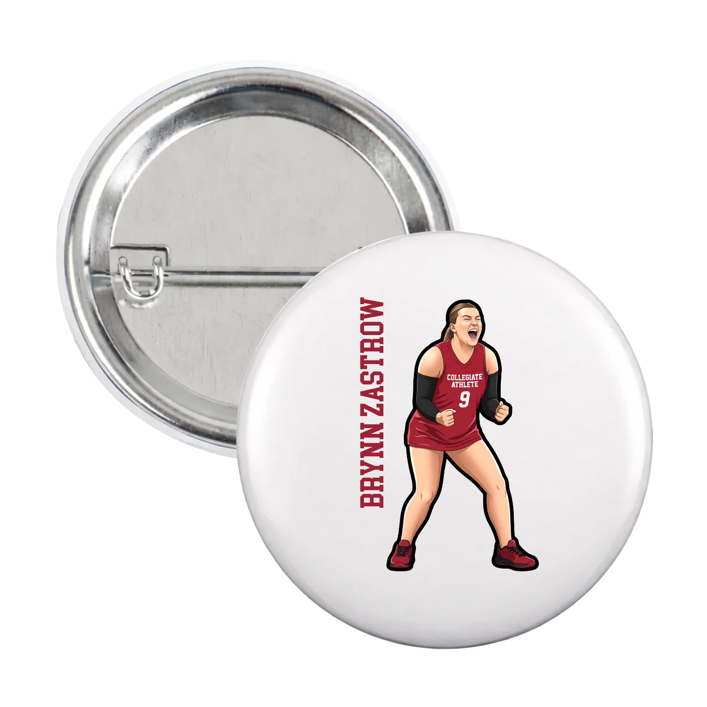 Game Day Button — Name Vertical in White