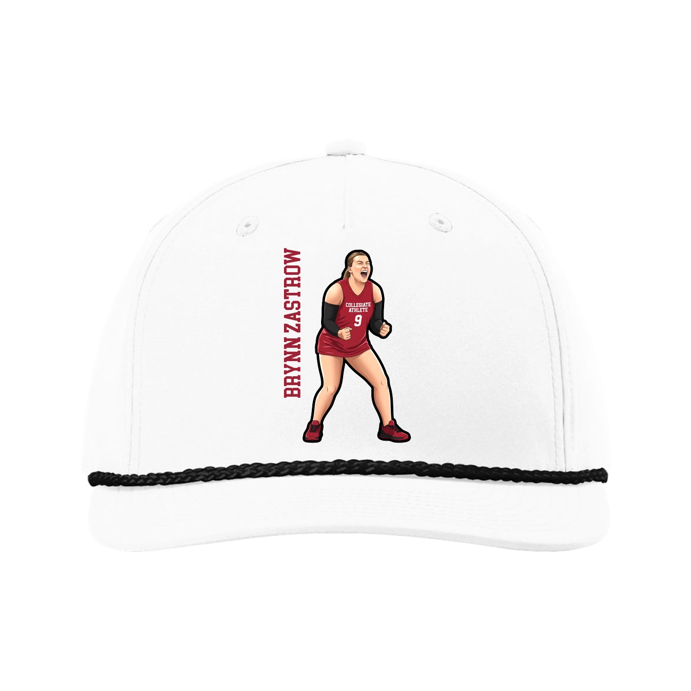 Five-Panel Classic Rope Cap — Name Vertical in White