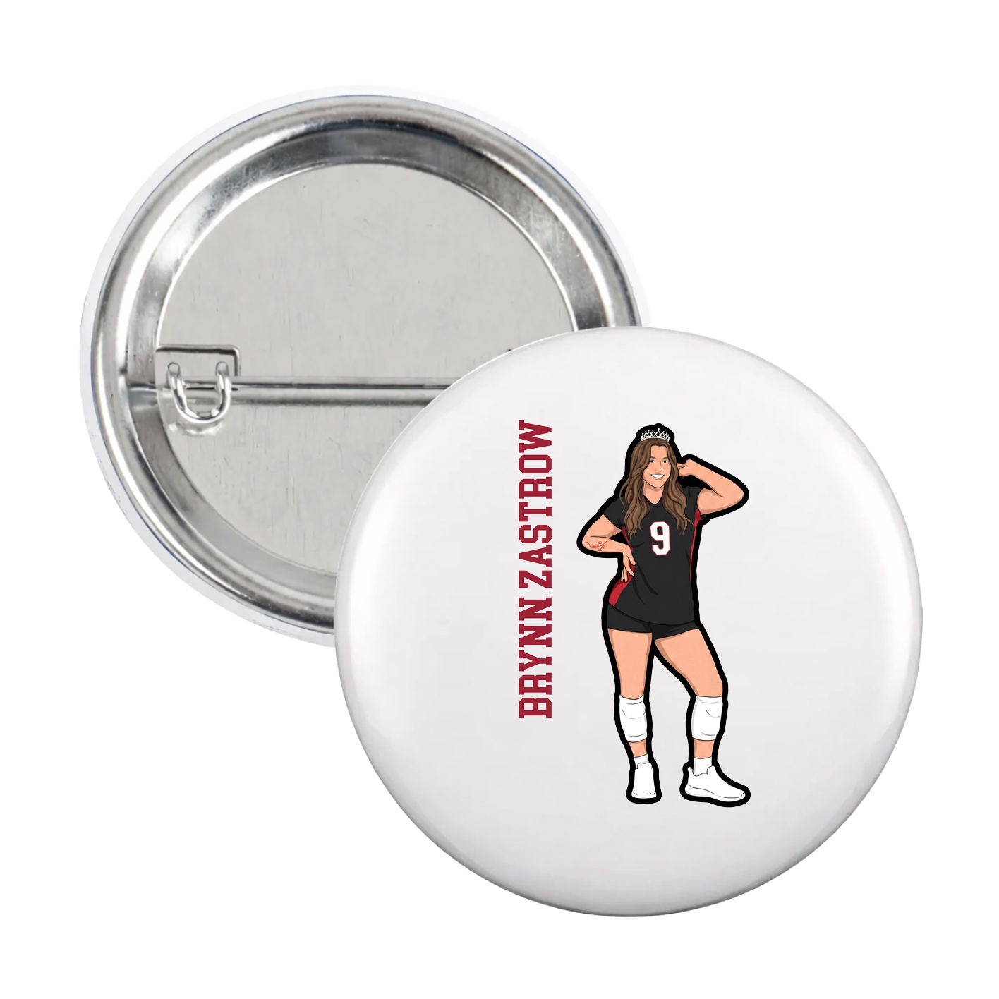 Game Day Button — Name Vertical in White