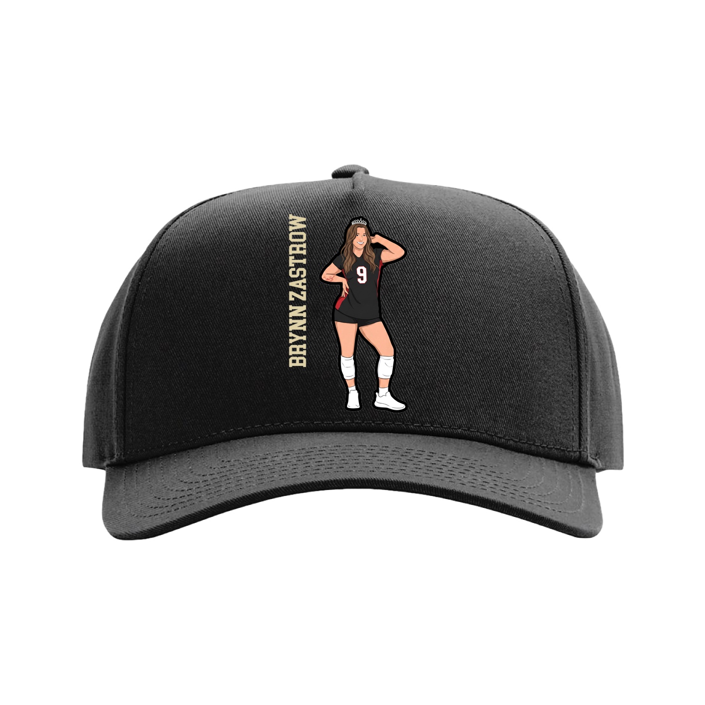 Full Fabric Five-Panel Champ Cap — Name Vertical in Black