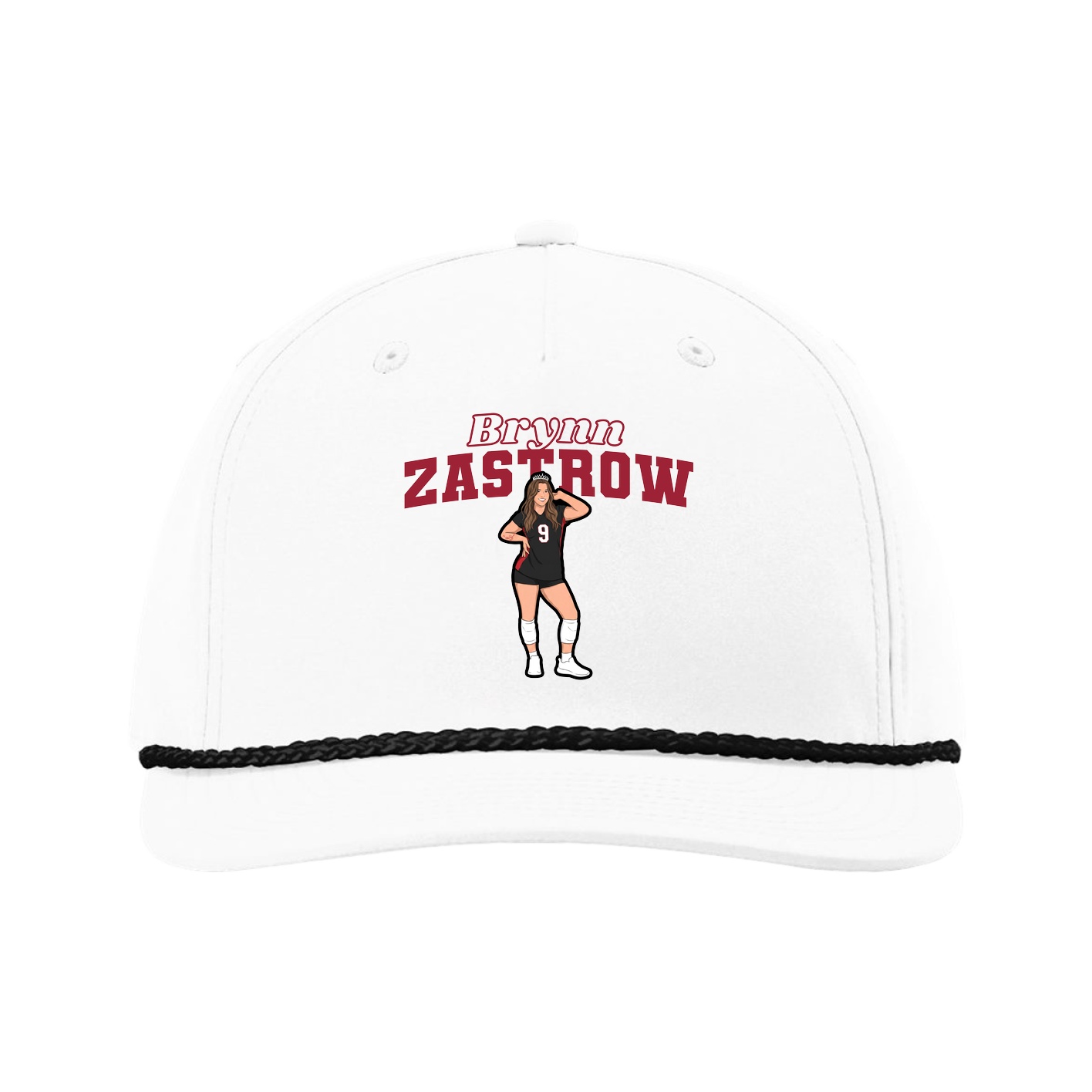 Five-Panel Classic Rope Cap — Name Arch in White
