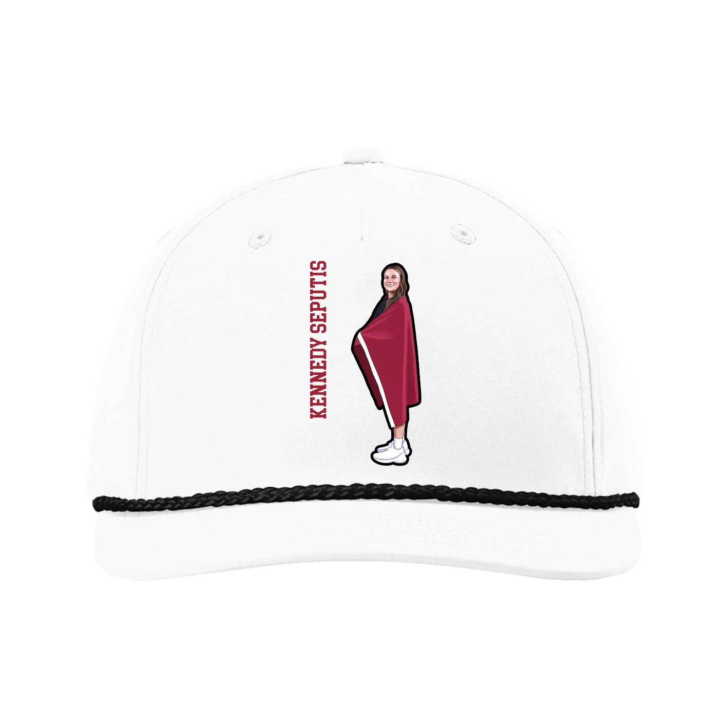 Five-Panel Classic Rope Cap — Name Vertical in White