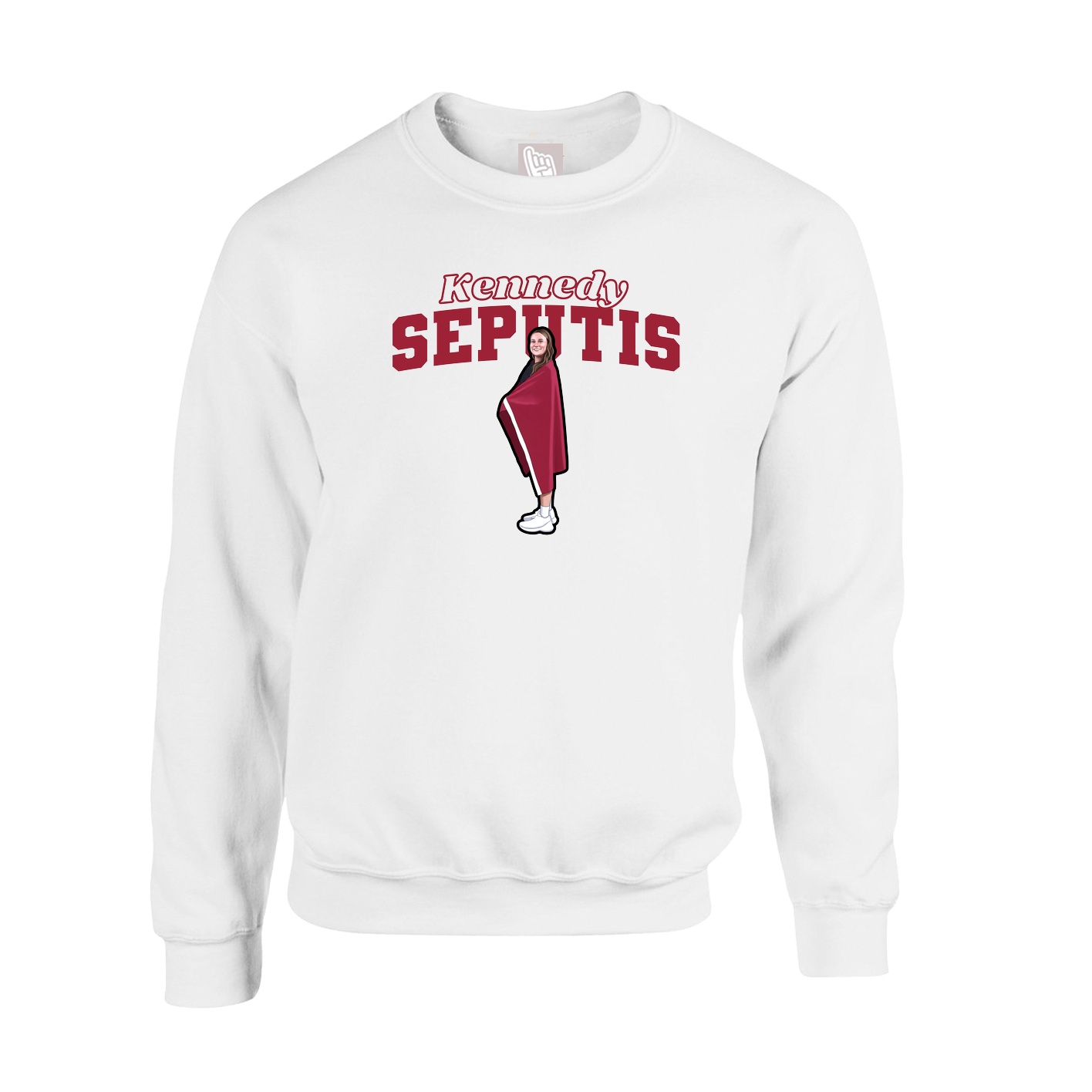 Fleece Crew — Name Arch in White