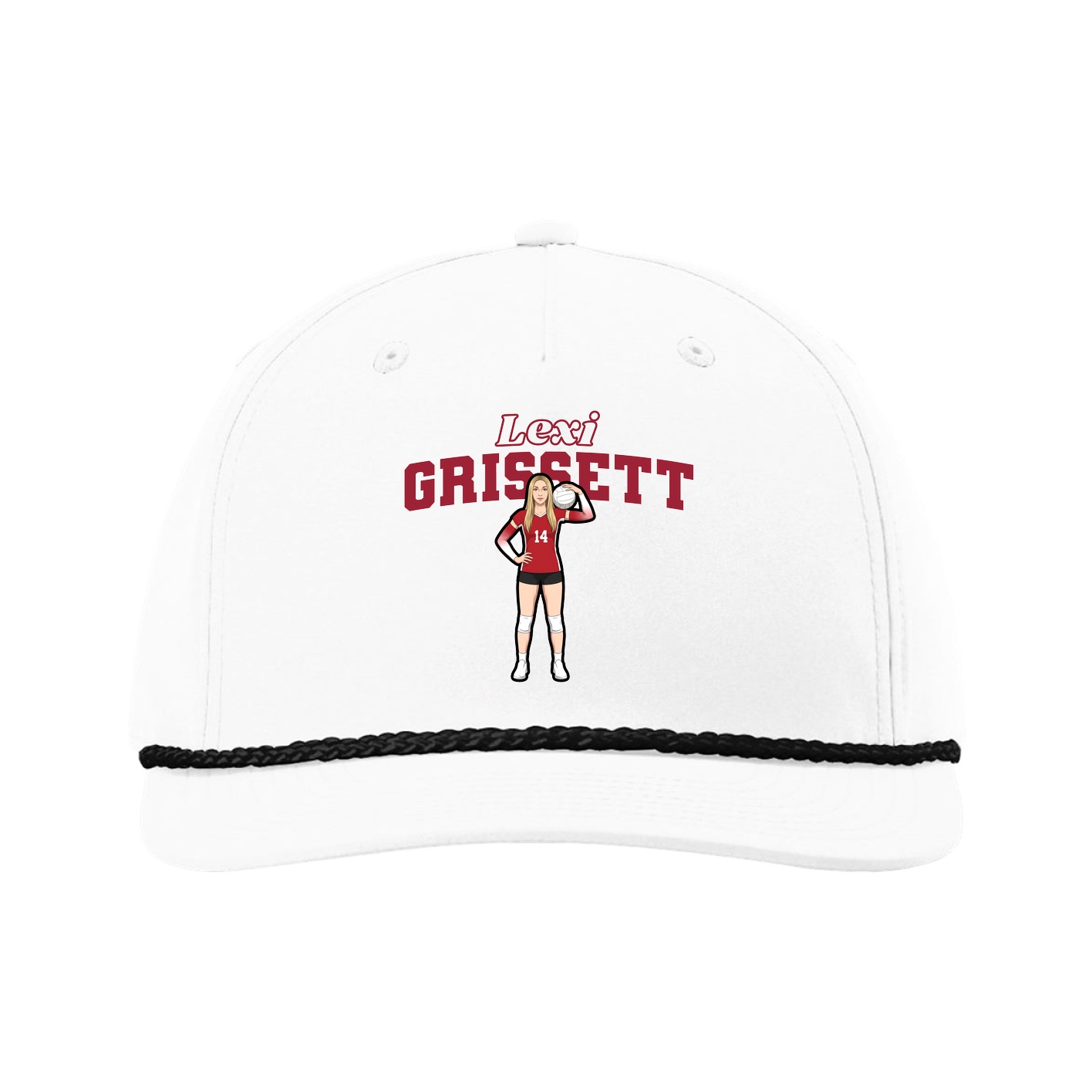 Five-Panel Classic Rope Cap — Name Arch in White