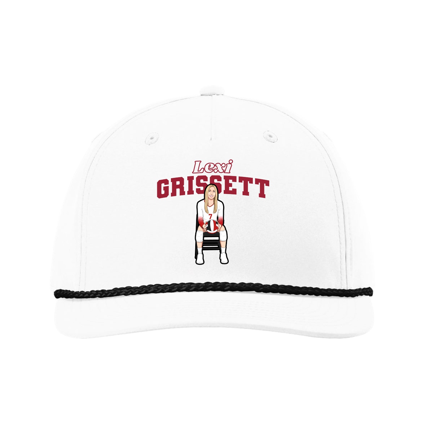 Five-Panel Classic Rope Cap — Name Arch in White