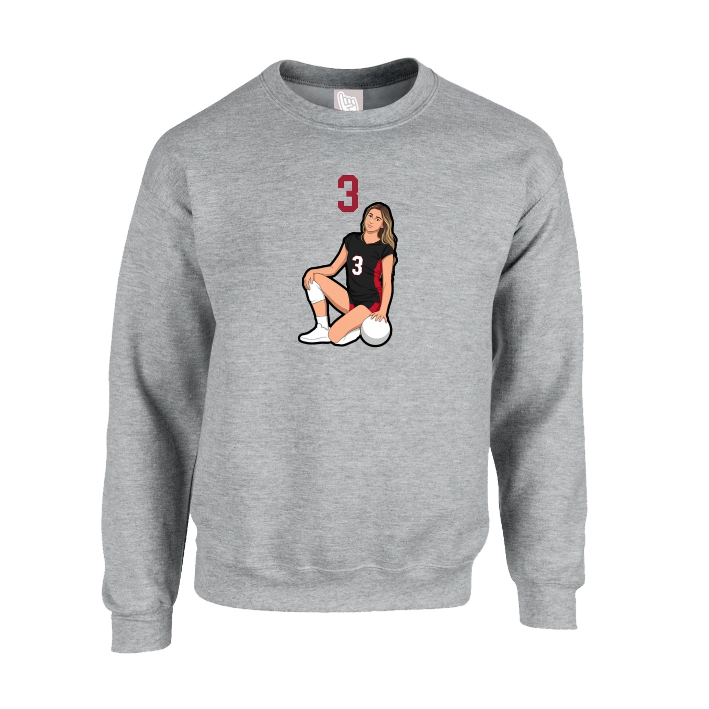 Fleece Crew — Number Top in Grey