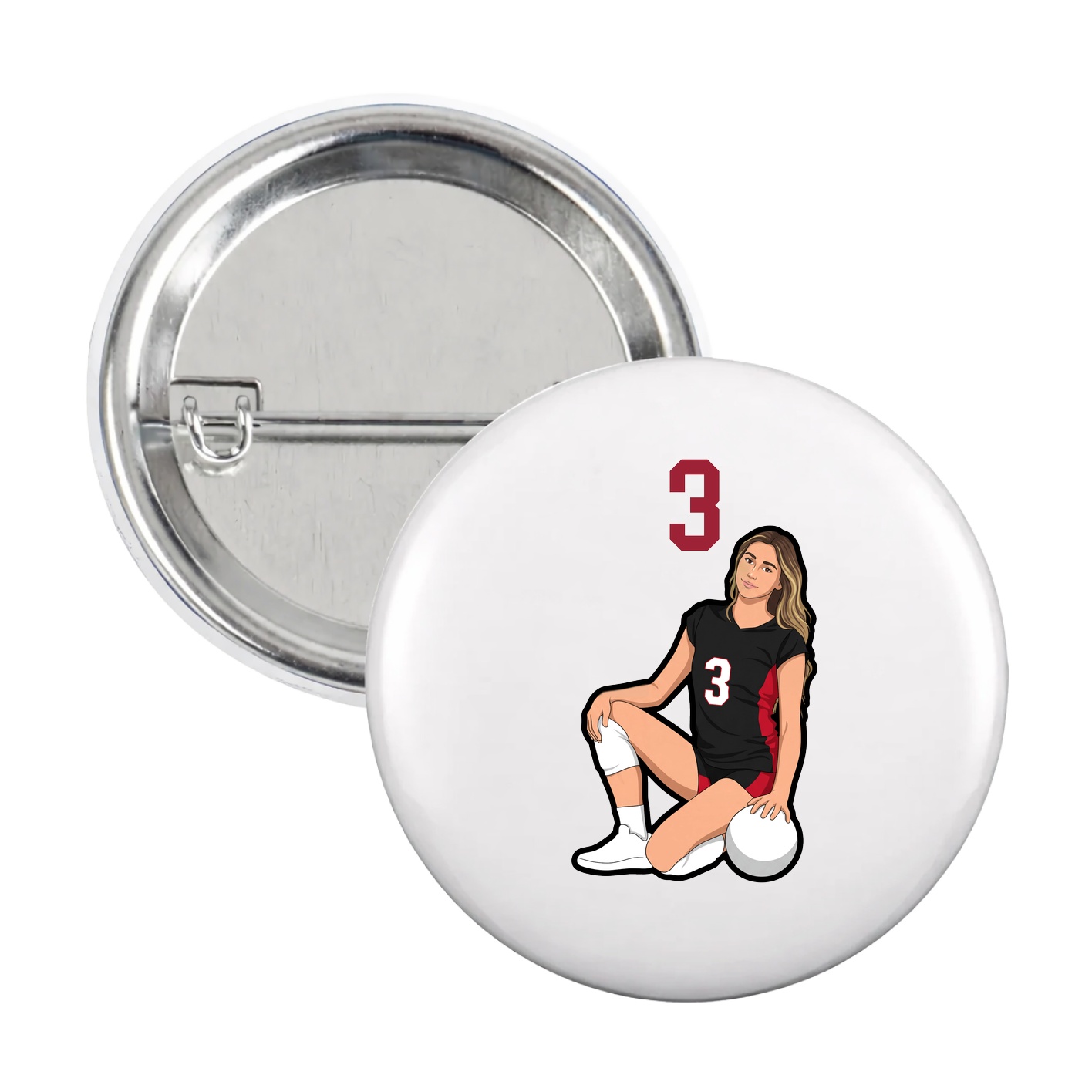 Game Day Button — Number Top in White