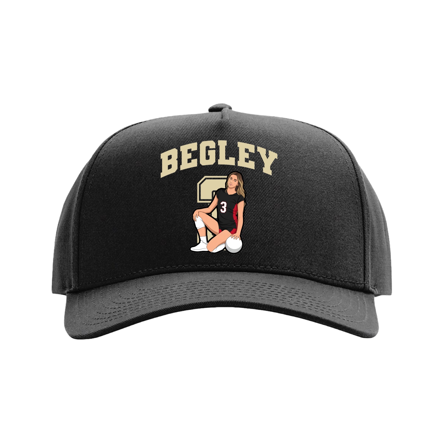 Full Fabric Five-Panel Champ Cap — Number in Black
