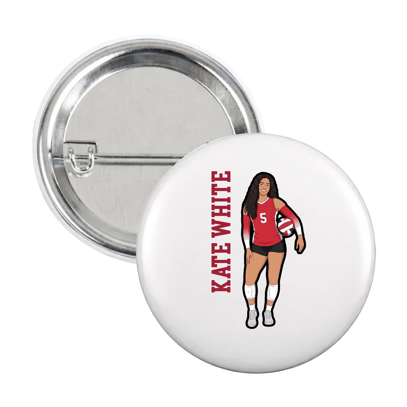 Game Day Button — Name Vertical in White