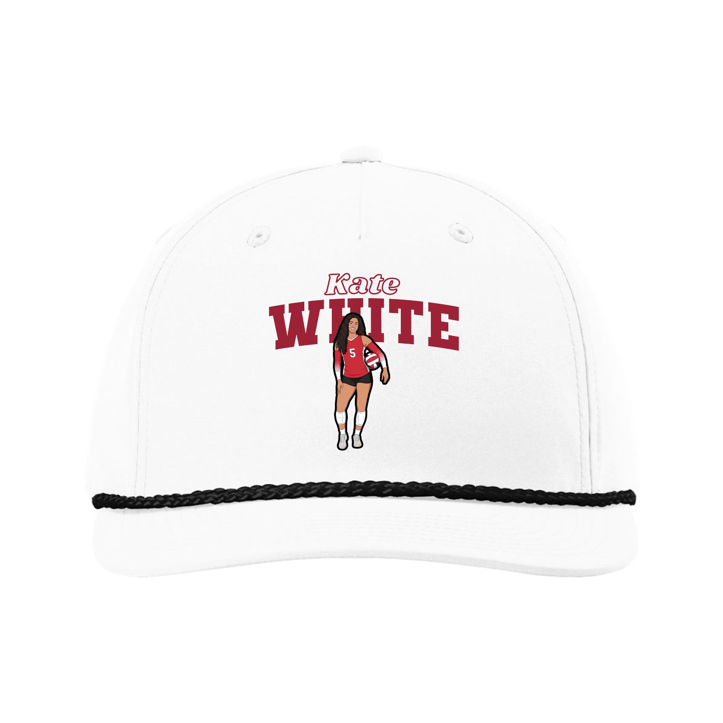 Five-Panel Classic Rope Cap — Name Arch in White