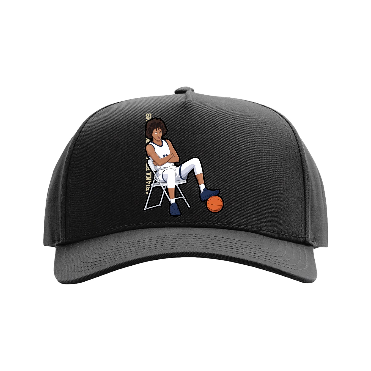 Full Fabric Five-Panel Champ Cap — Name Vertical in Black