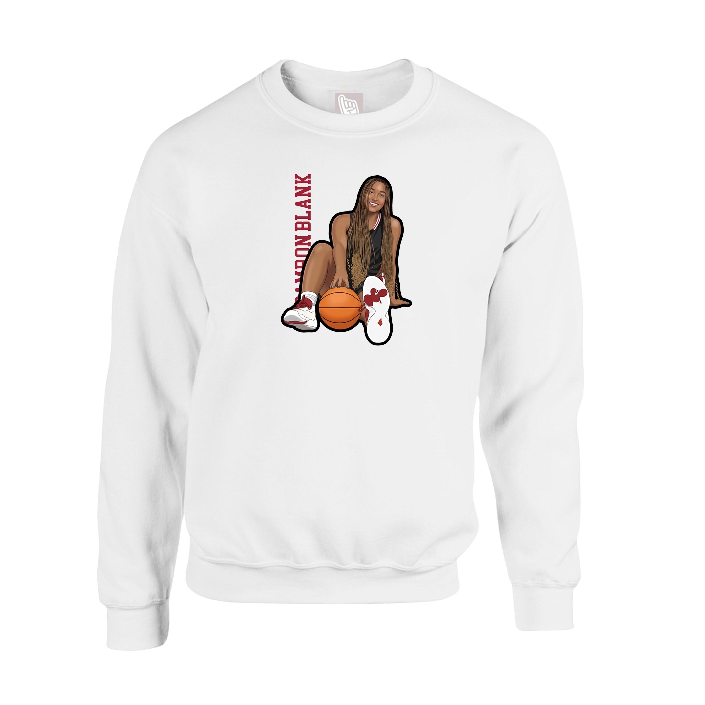 Fleece Crew — Name Vertical in White